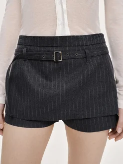 Source Unknown Vêtements-Mini-Jupe-Short Ceinturee Rioni, Rayures Anthracite