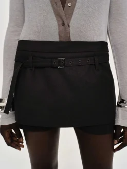 Source Unknown Bas-Mini-Jupe-Short Ceinturee Rioni, Haricot Noir