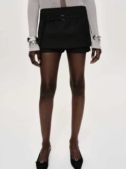 Source Unknown Vêtements-Mini-Jupe-Short Ceinturee Rioni, Haricot Noir