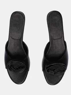 Source Unknown Chaussures Et Sacs-Mules En Satin Avec Appliques Roses, Noir