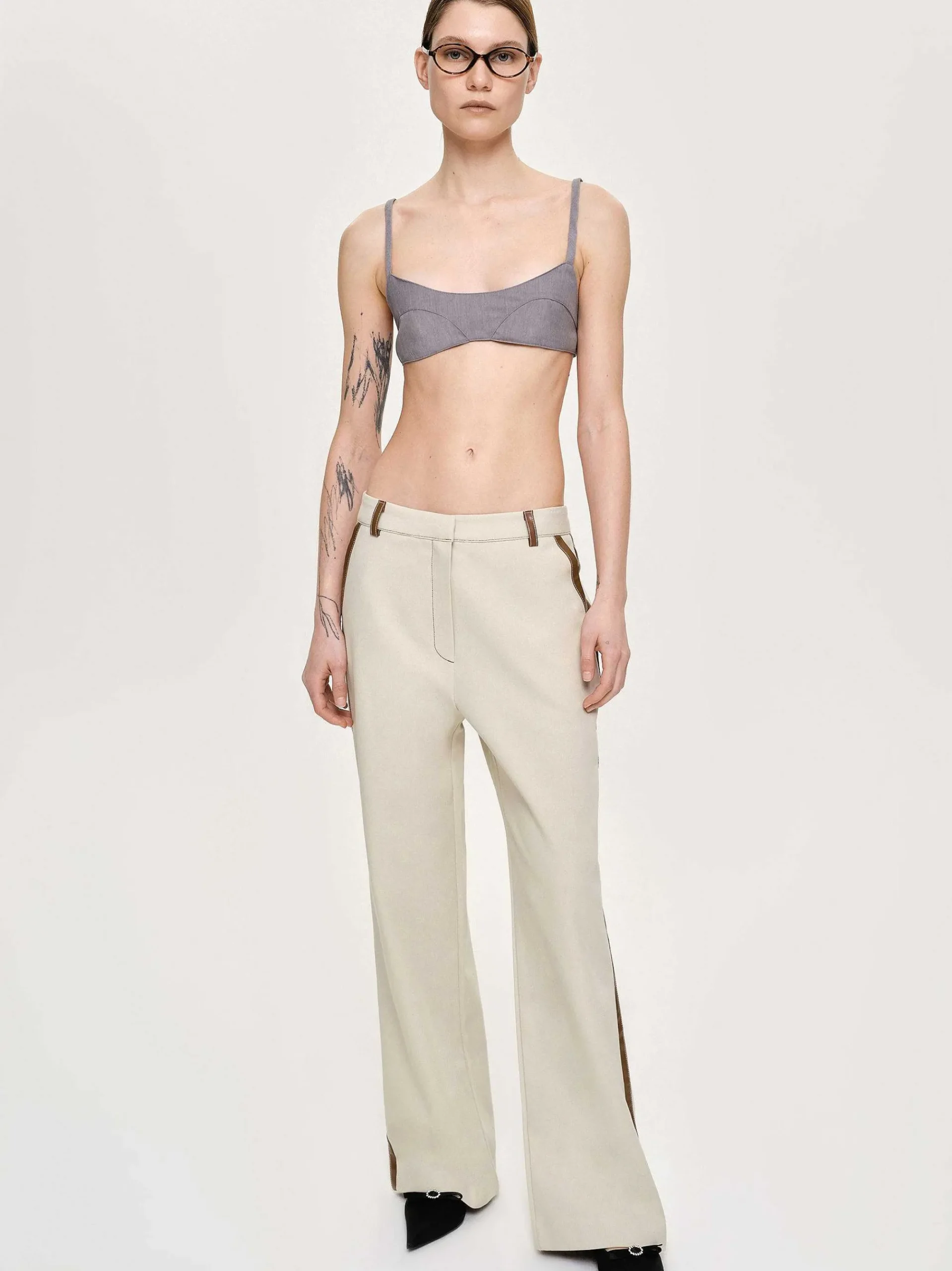 Source Unknown Coordonnées-Pantalon A Finitions En Cuir, Toile