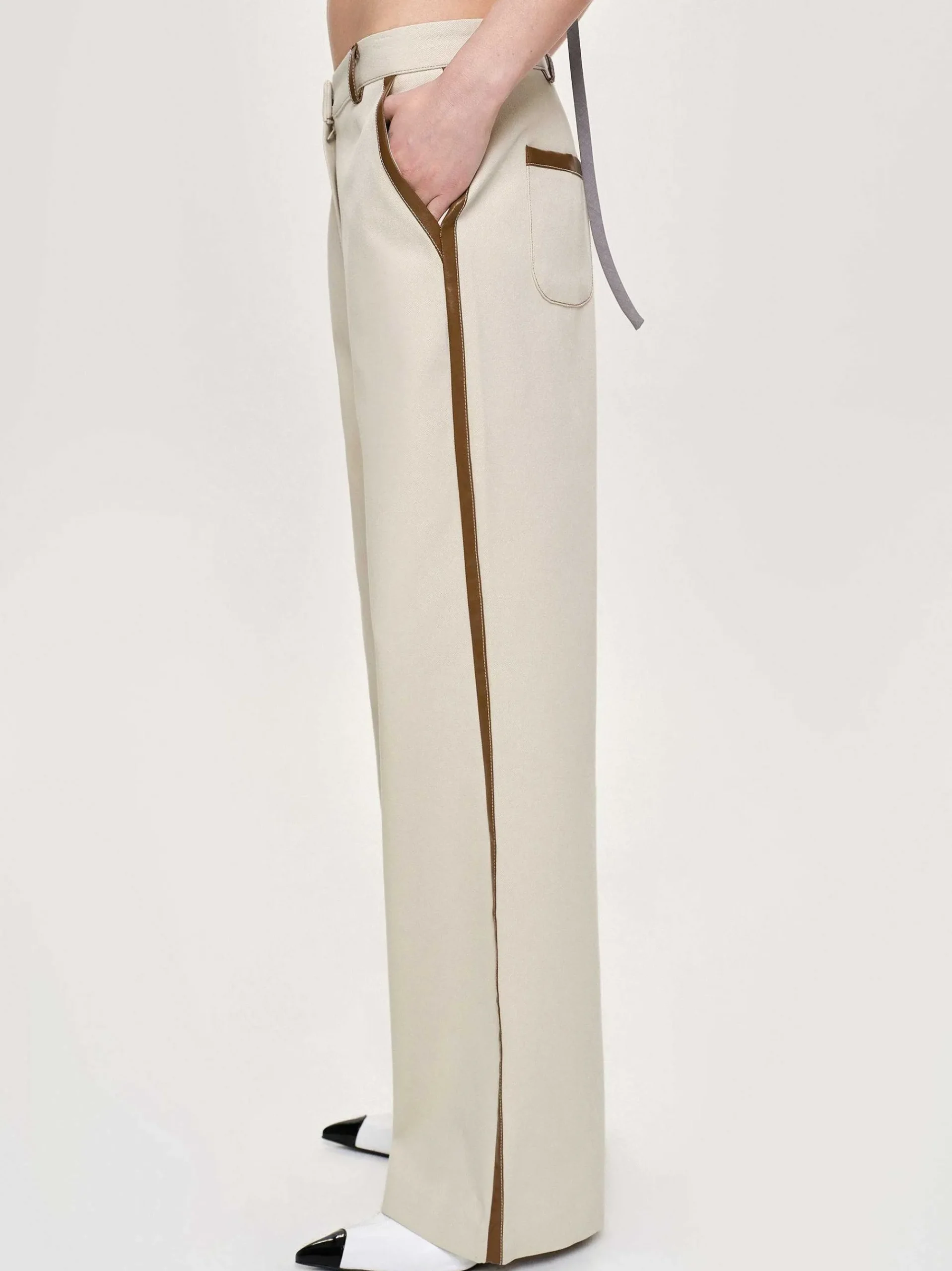 Source Unknown Coordonnées-Pantalon A Finitions En Cuir, Toile