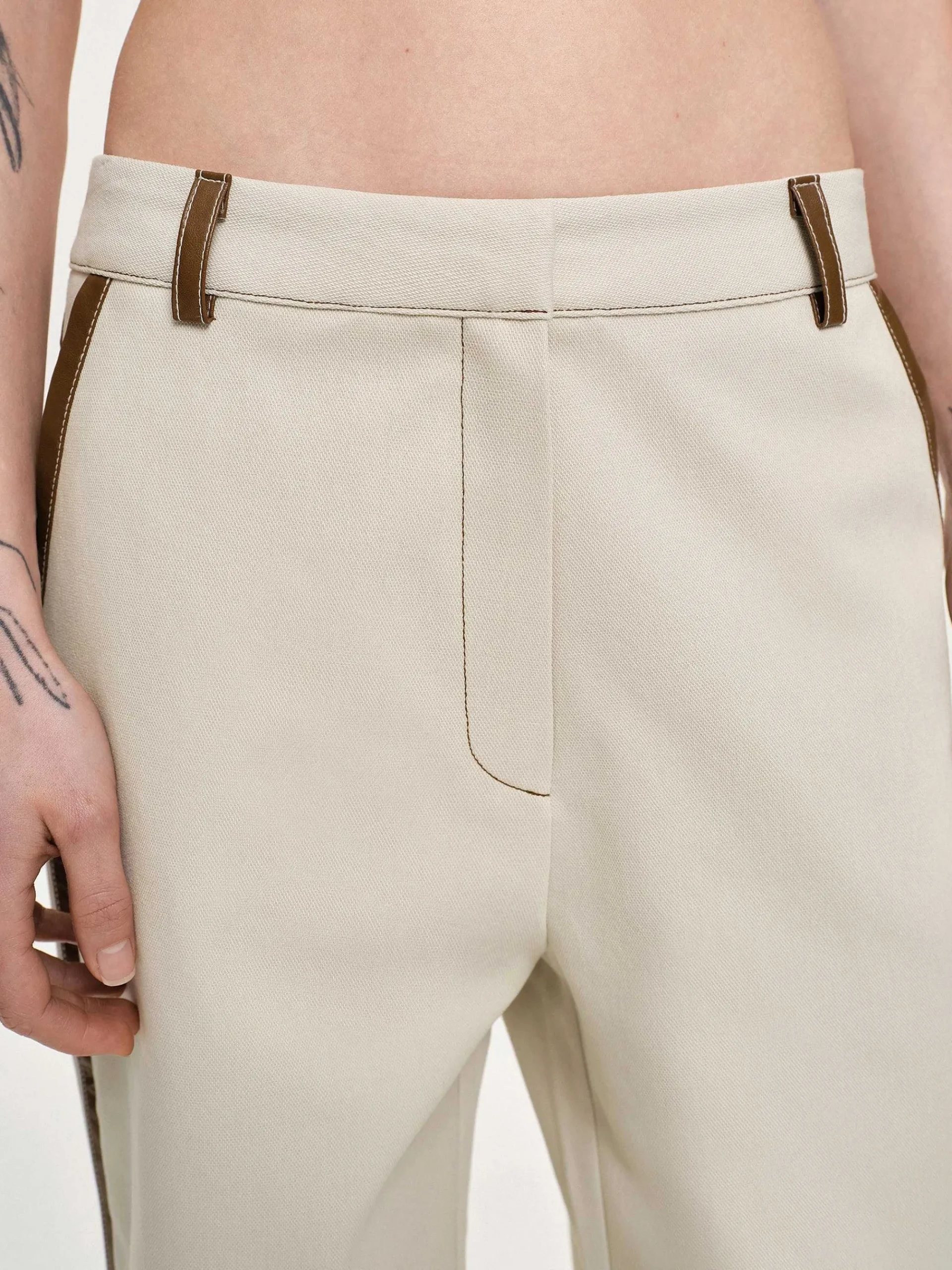 Source Unknown Coordonnées-Pantalon A Finitions En Cuir, Toile