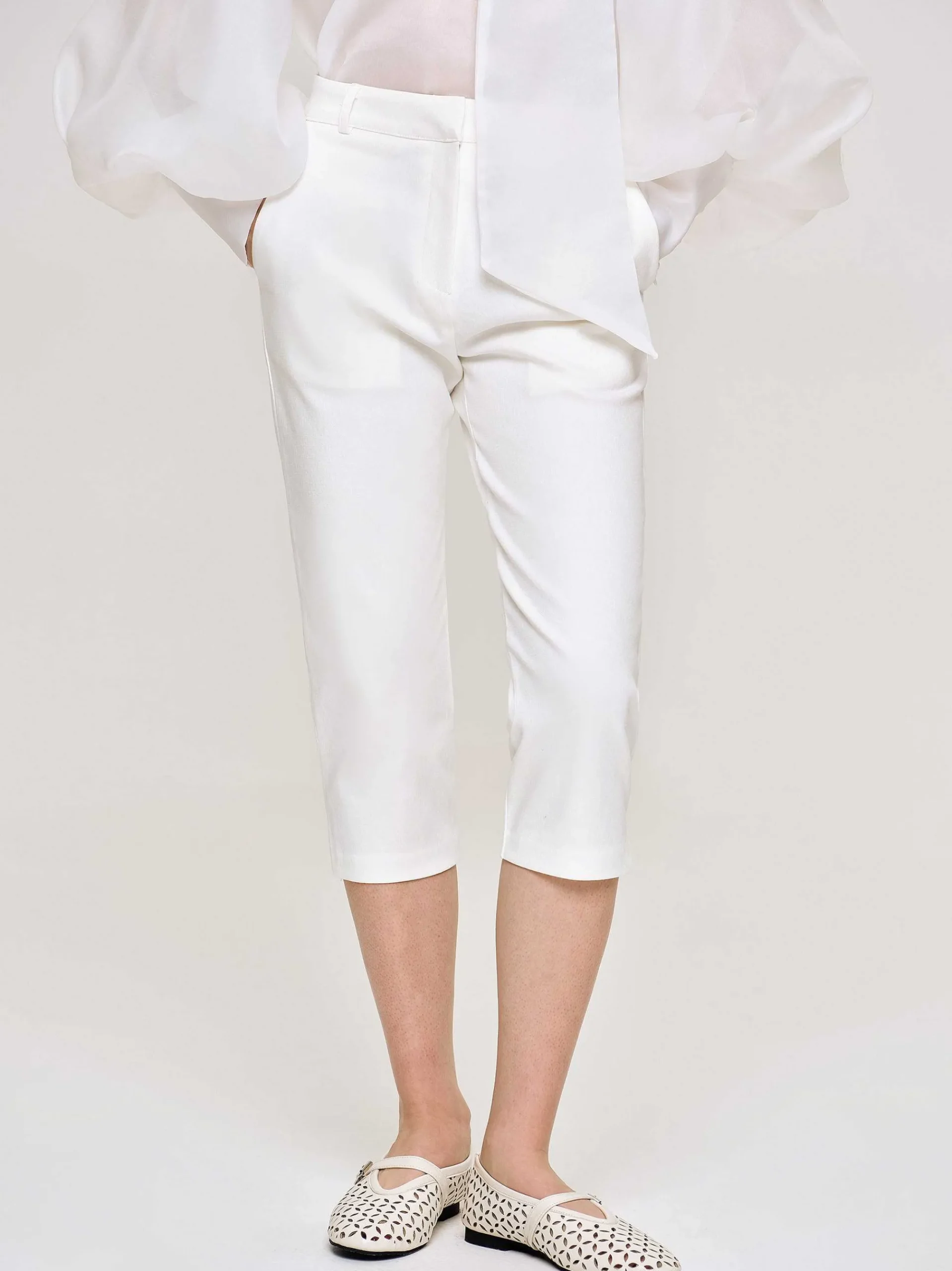Source Unknown Vêtements-Pantalon Capri Slim, Blanc