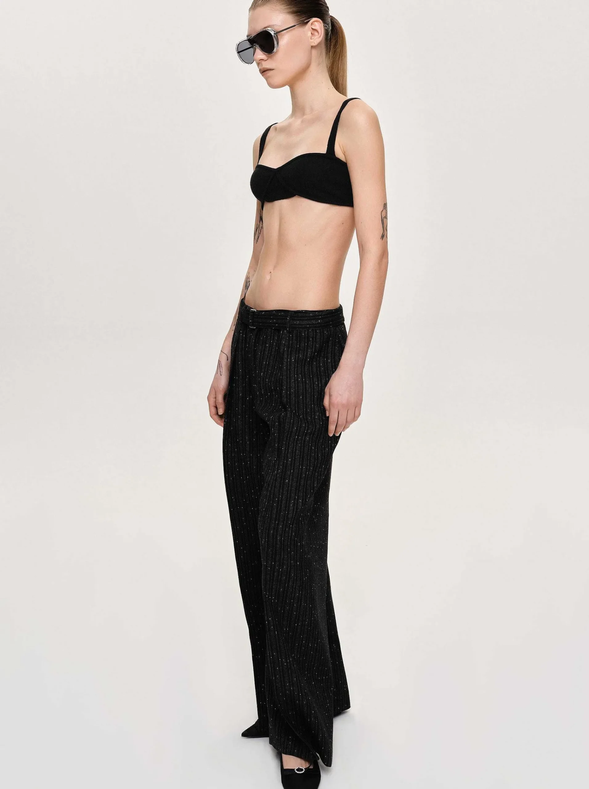 Source Unknown Vêtements-Pantalon De Costume Ceinture, Rayures Noires