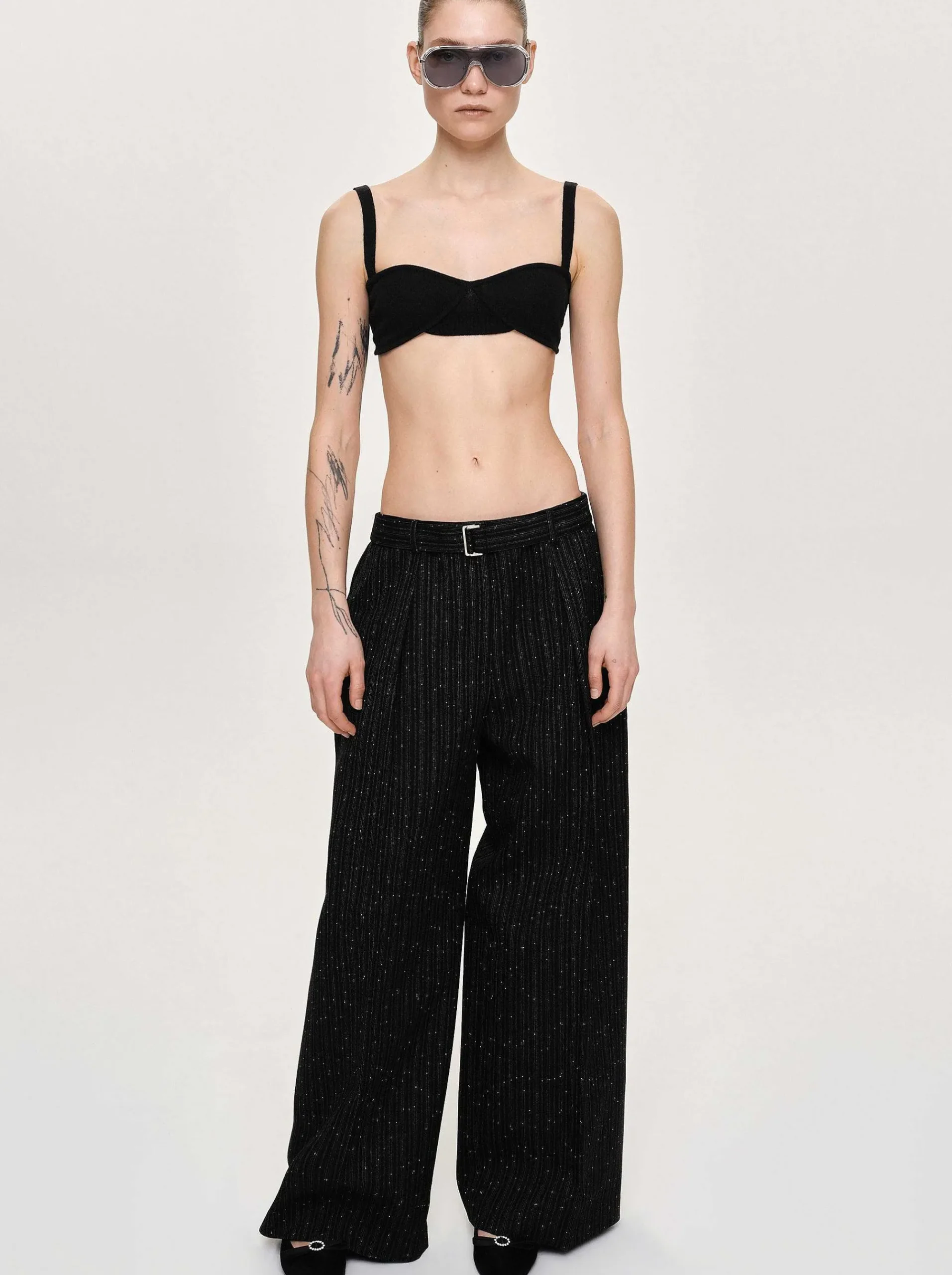 Source Unknown Vêtements-Pantalon De Costume Ceinture, Rayures Noires