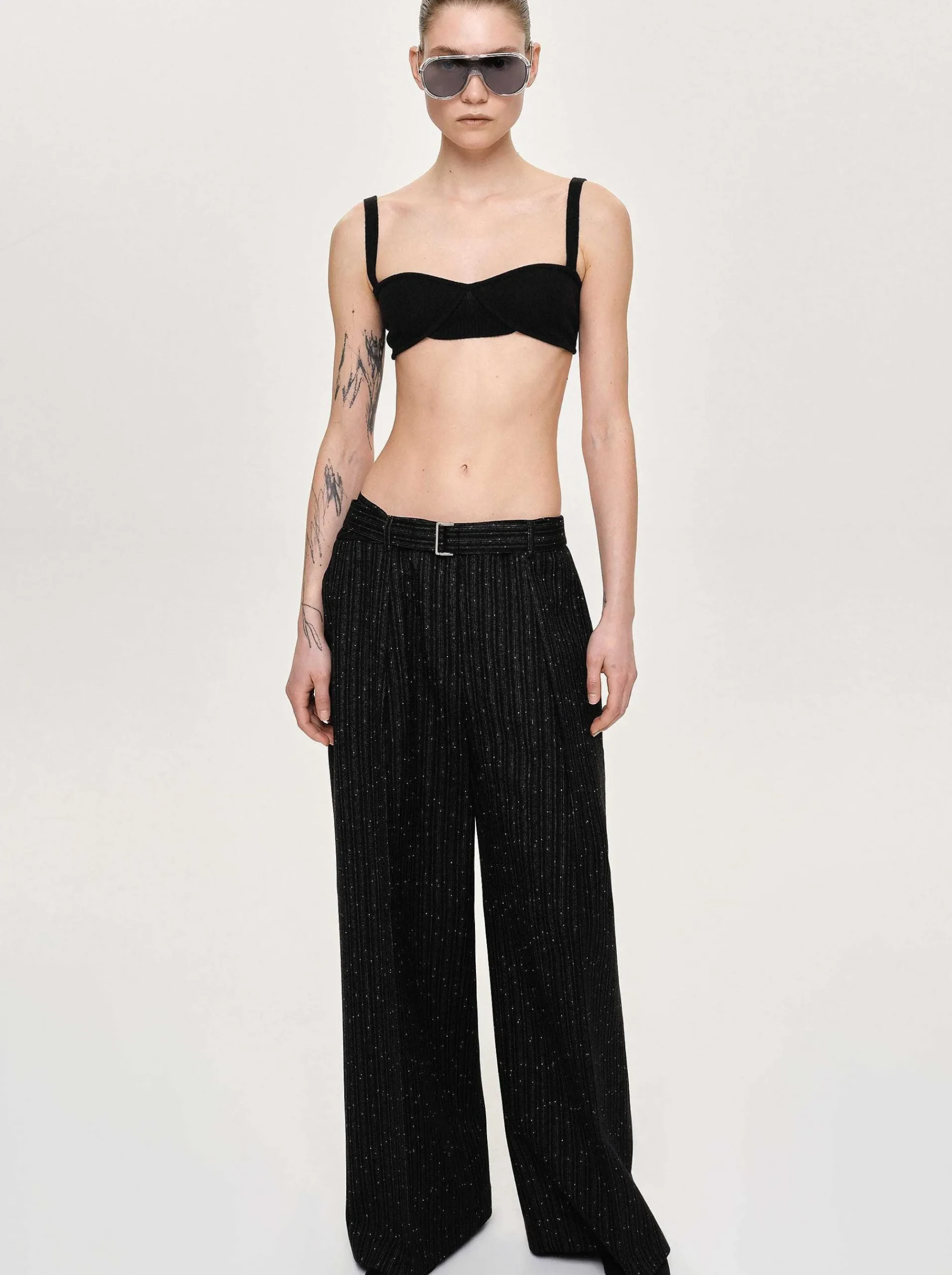 Source Unknown Vêtements-Pantalon De Costume Ceinture, Rayures Noires