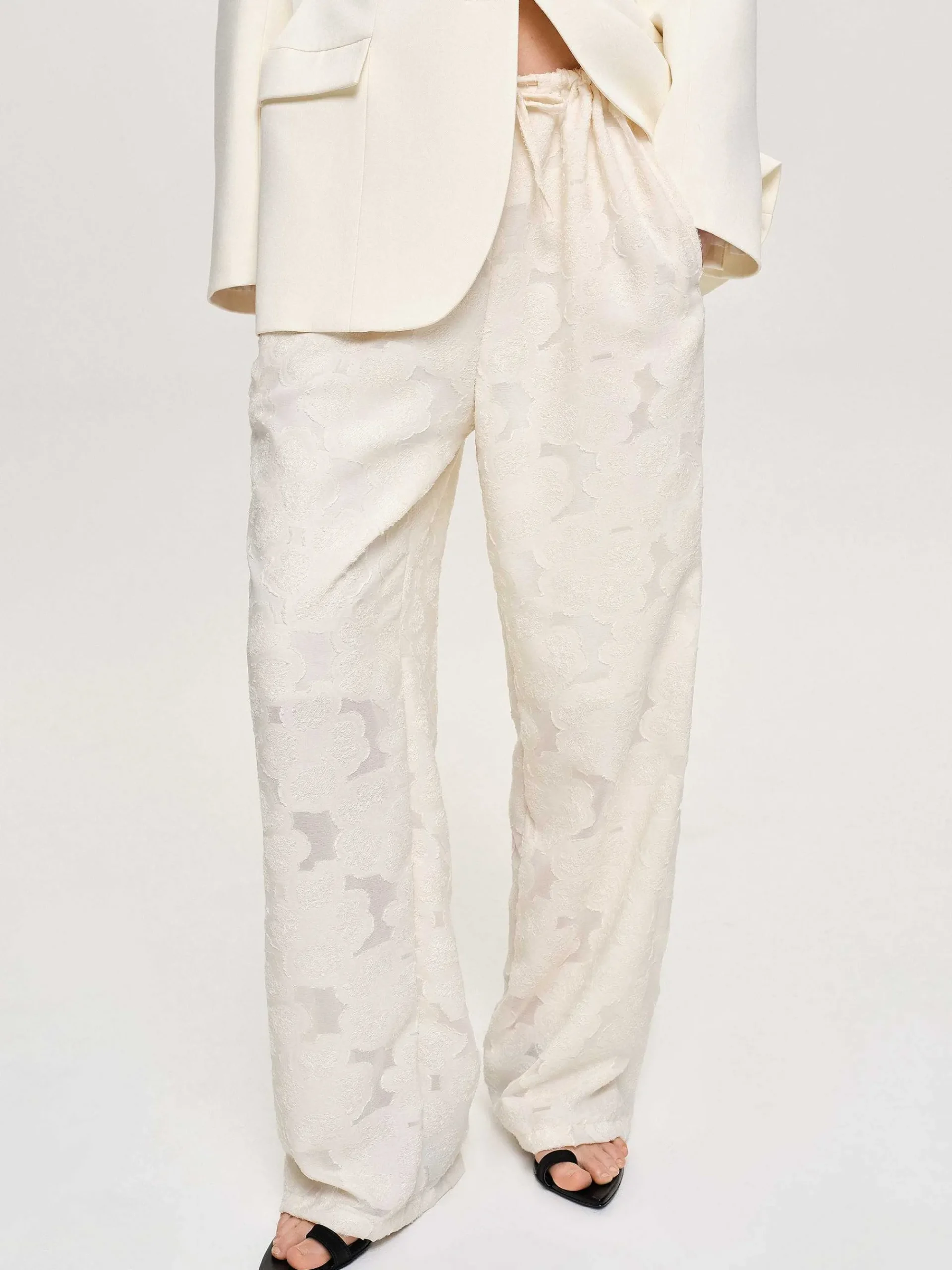Source Unknown Vêtements-Pantalon Jacquard A Cordon, Ivoire