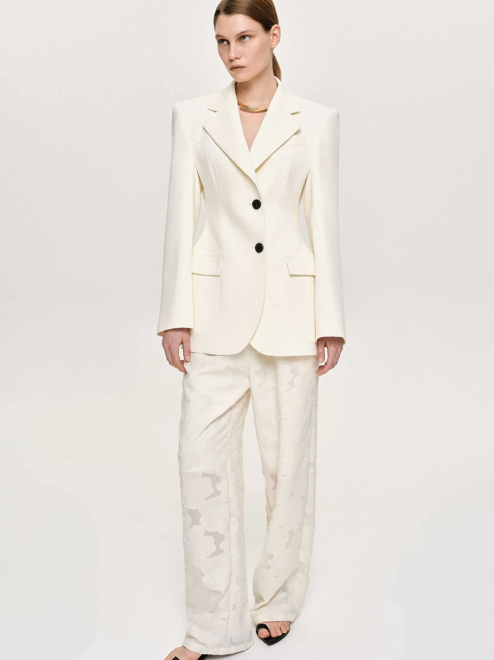 Source Unknown Vêtements-Pantalon Jacquard A Cordon, Ivoire