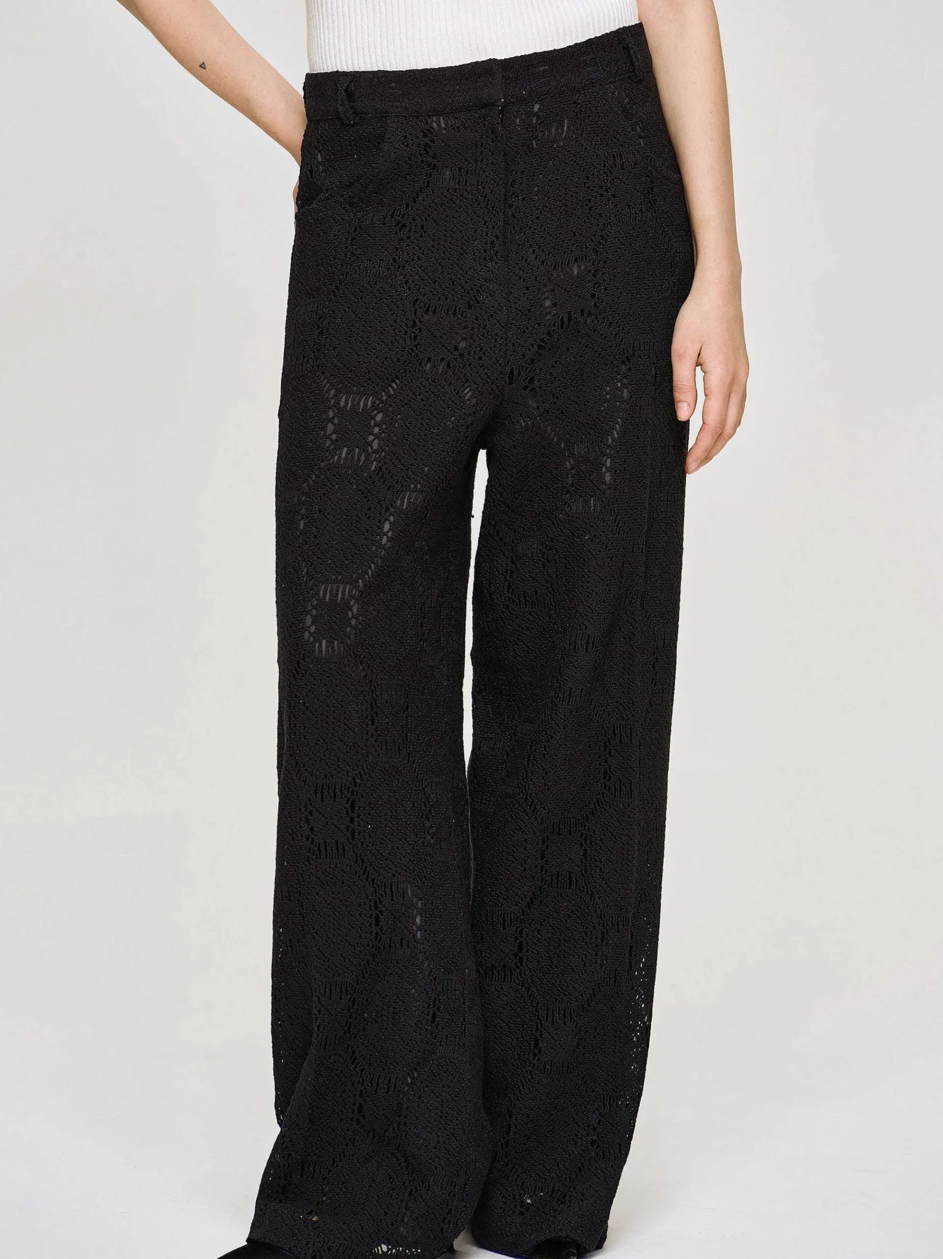 Source Unknown Vêtements-Pantalon Large Au Crochet Sevilla, Noir