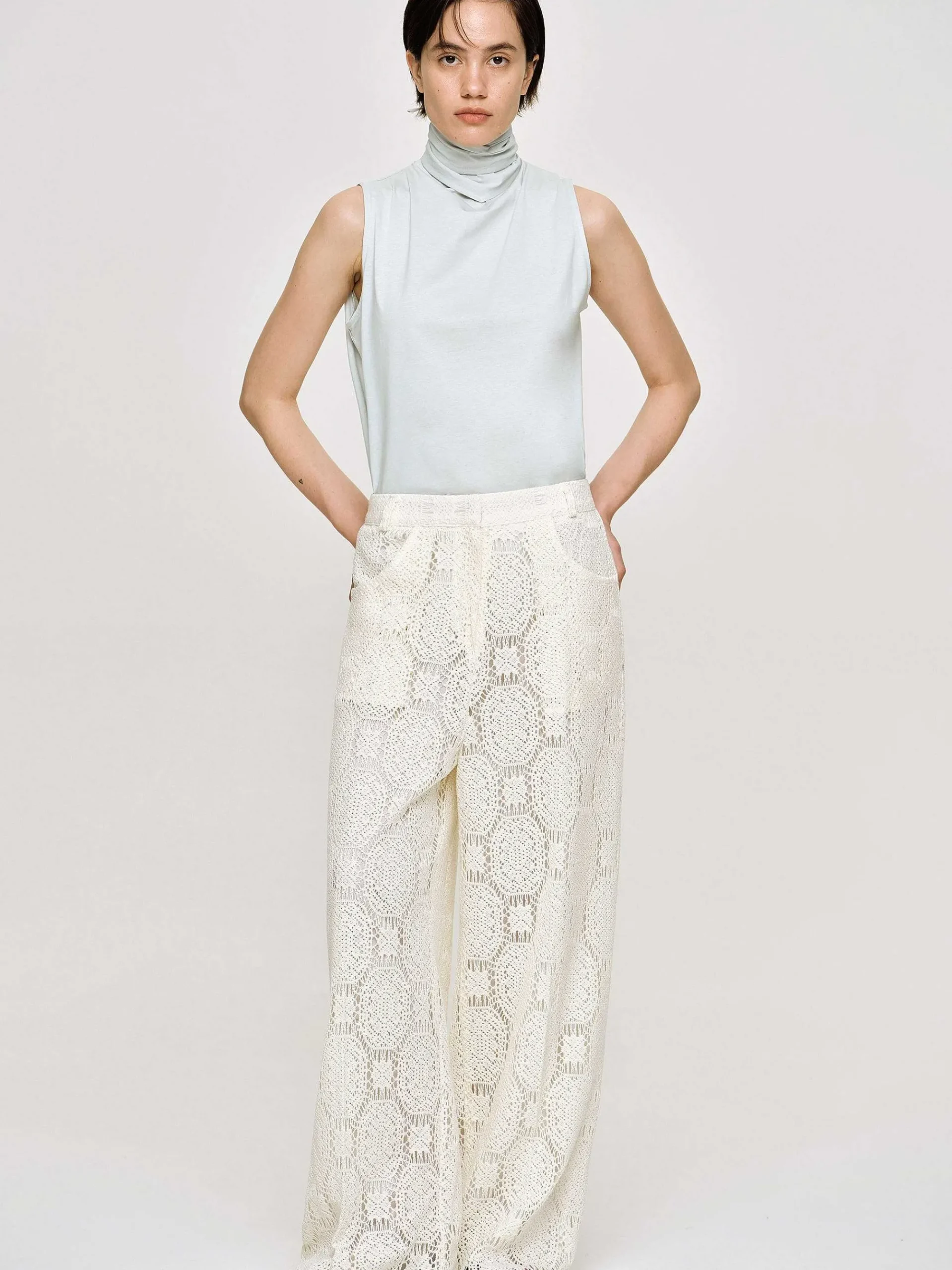 Source Unknown Vêtements-Pantalon Large Au Crochet Sevilla, Ecru