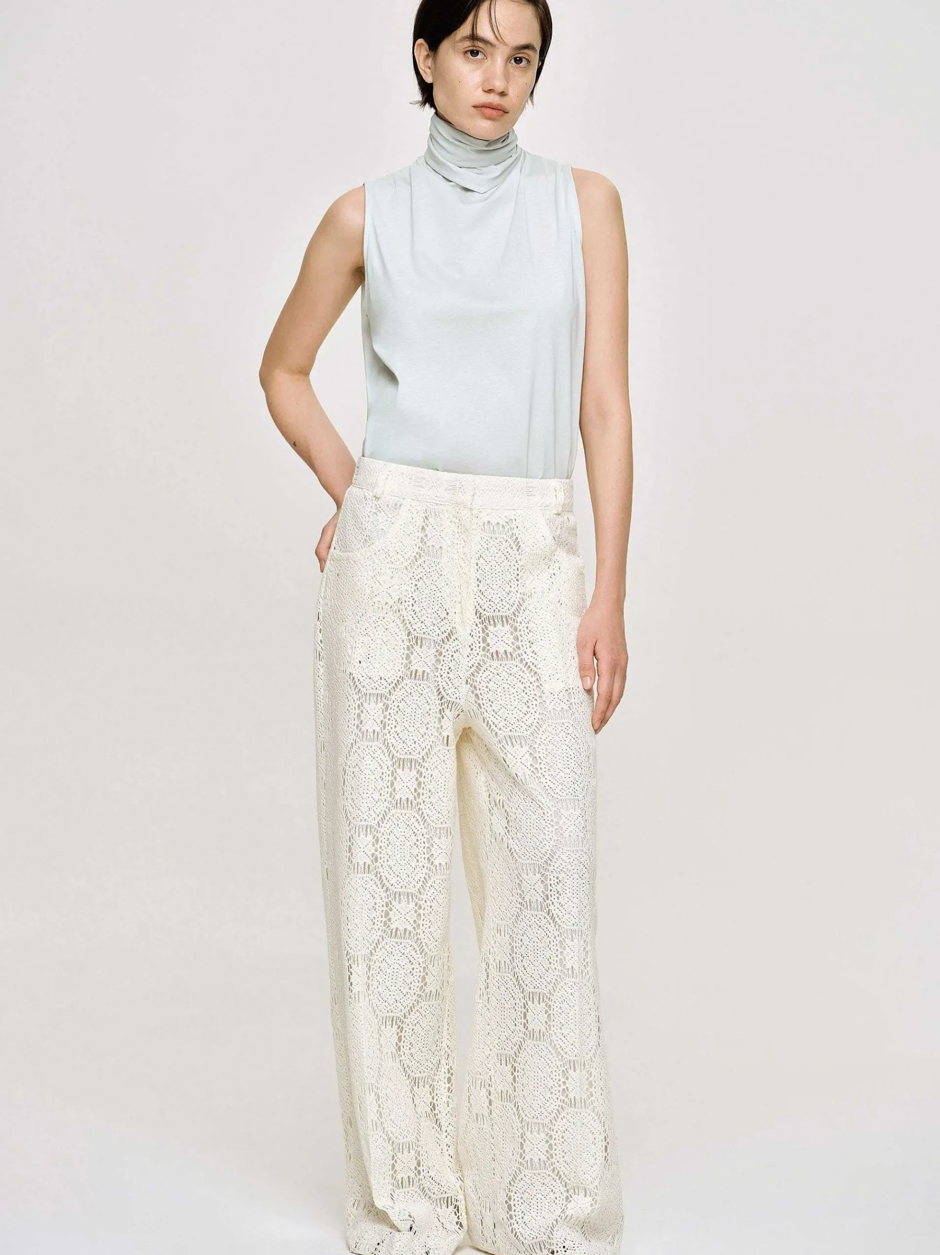 Source Unknown Vêtements-Pantalon Large Au Crochet Sevilla, Ecru