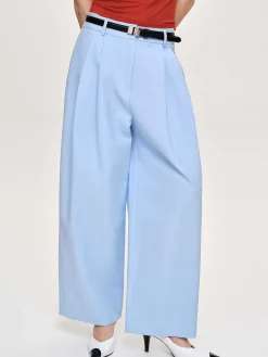 Source Unknown Vêtements-Pantalon Plisse A Jambe Large, Bleu Glacier
