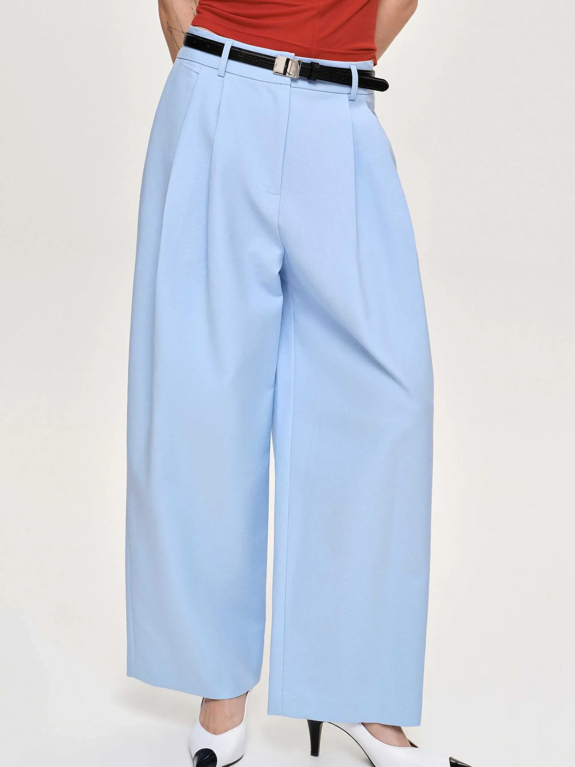 Source Unknown Vêtements-Pantalon Plisse A Jambe Large, Bleu Glacier