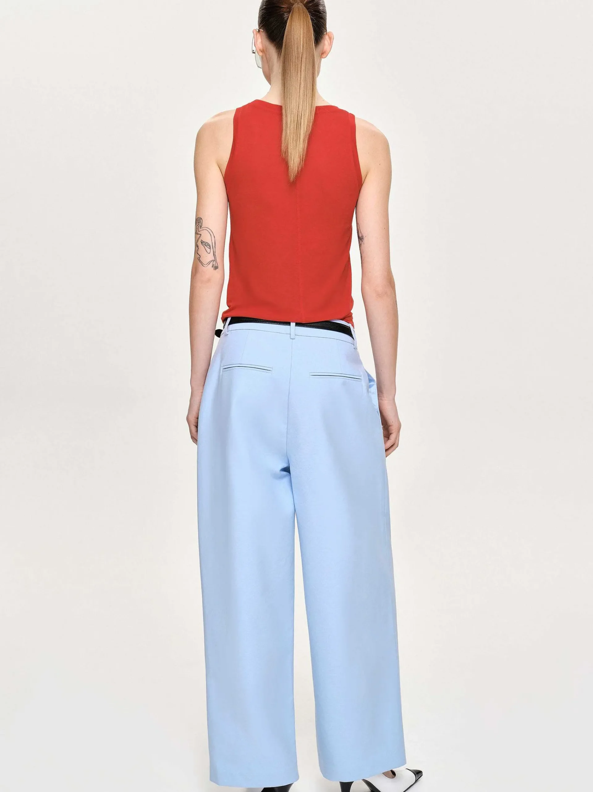 Source Unknown Vêtements-Pantalon Plisse A Jambe Large, Bleu Glacier