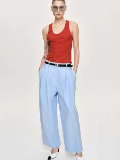 Source Unknown Vêtements-Pantalon Plisse A Jambe Large, Bleu Glacier