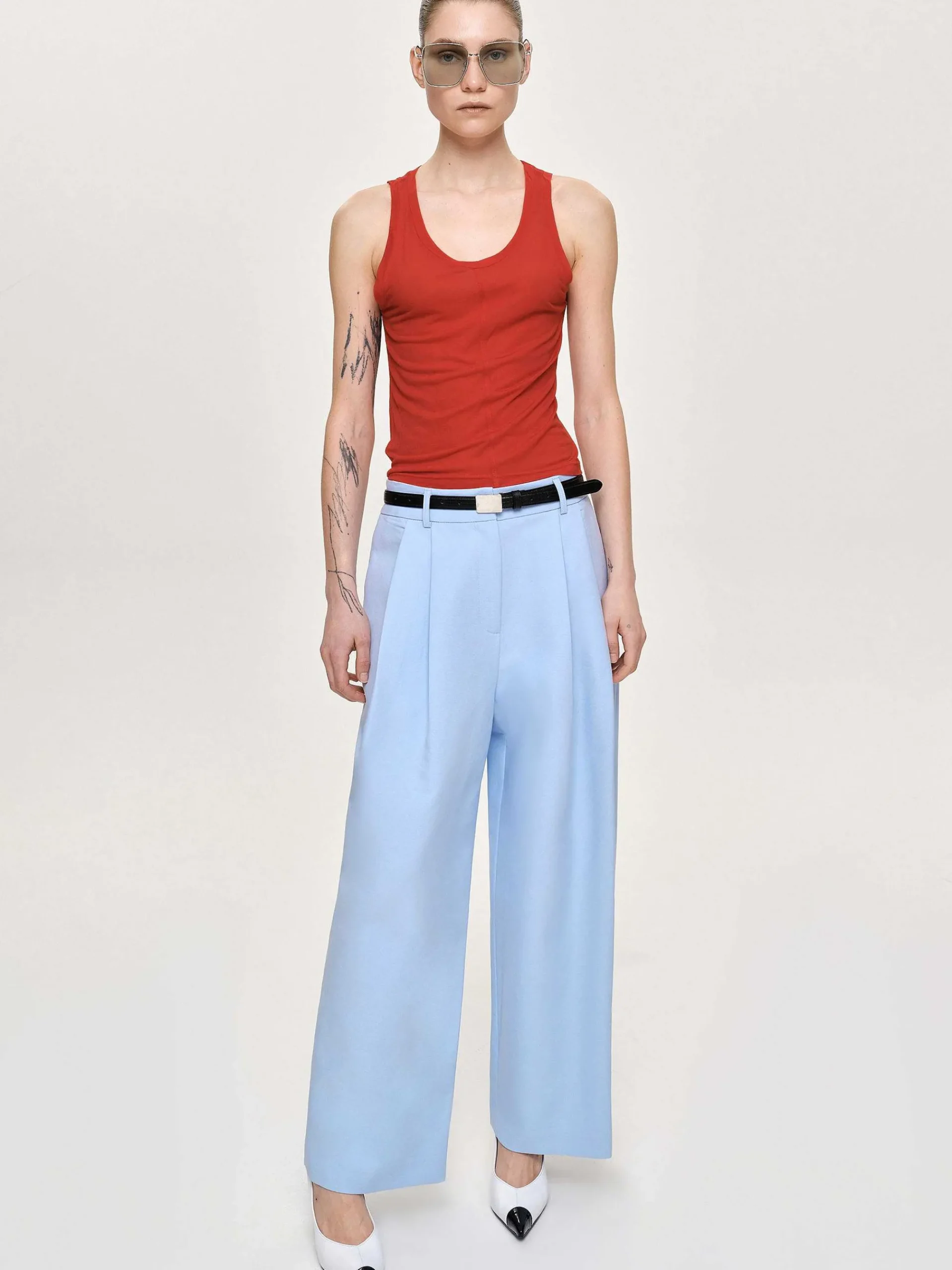 Source Unknown Vêtements-Pantalon Plisse A Jambe Large, Bleu Glacier