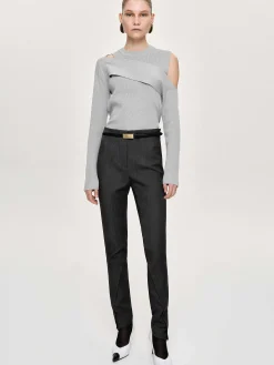 Source Unknown Vêtements-Pantalon Slim Coupe Biais Tyia, Charbon Fonce