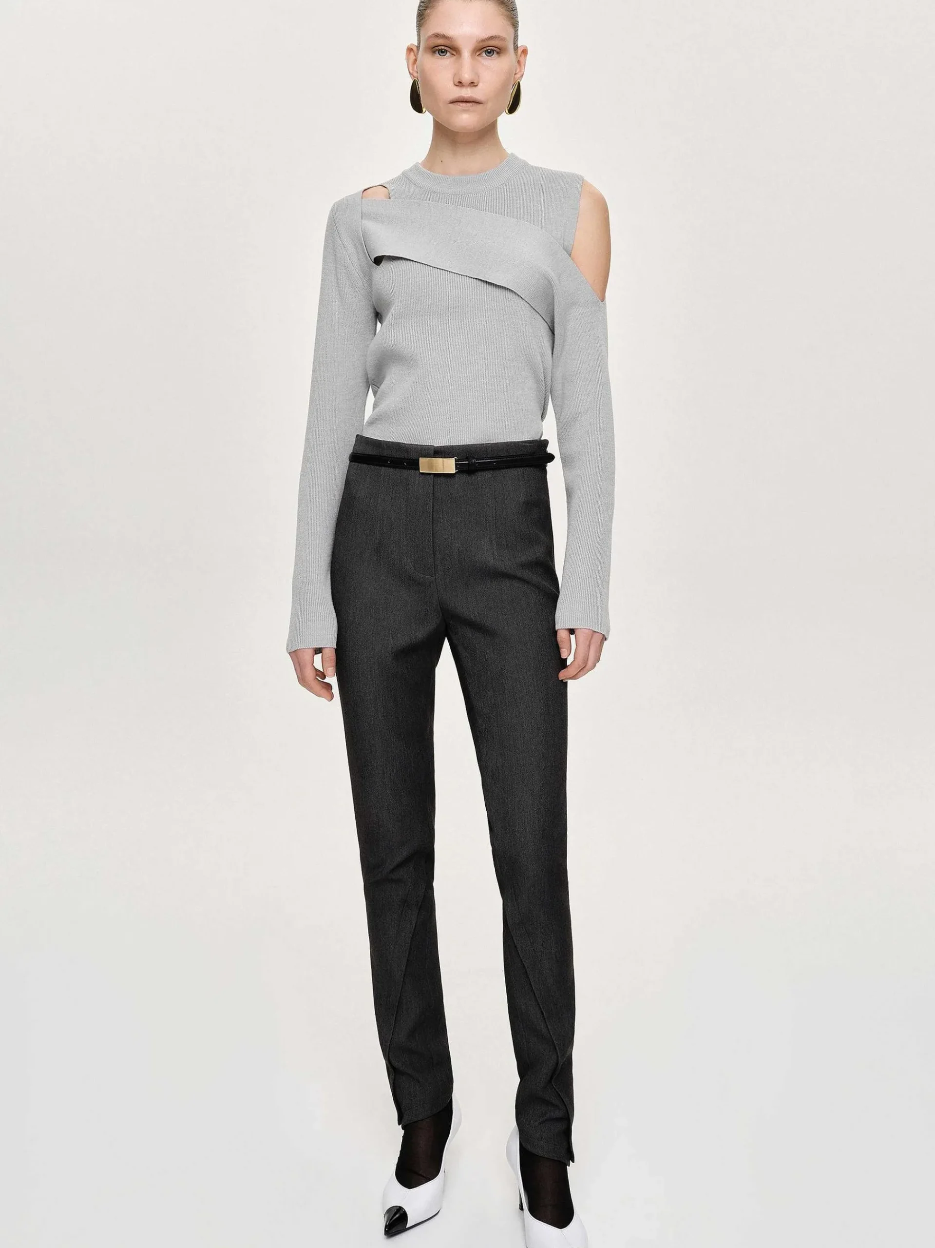 Source Unknown Vêtements-Pantalon Slim Coupe Biais Tyia, Charbon Fonce