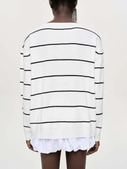Source Unknown Vêtements-Pull Col V Profond, Rayures Blanches