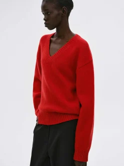 Source Unknown Tricots-Pull En Laine Extra Fine, Rouge