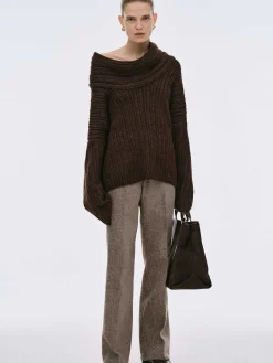 Source Unknown Accessoires-Pull Surdimensionne En Tricot A Rouleau Eleve Becca, Chocolat