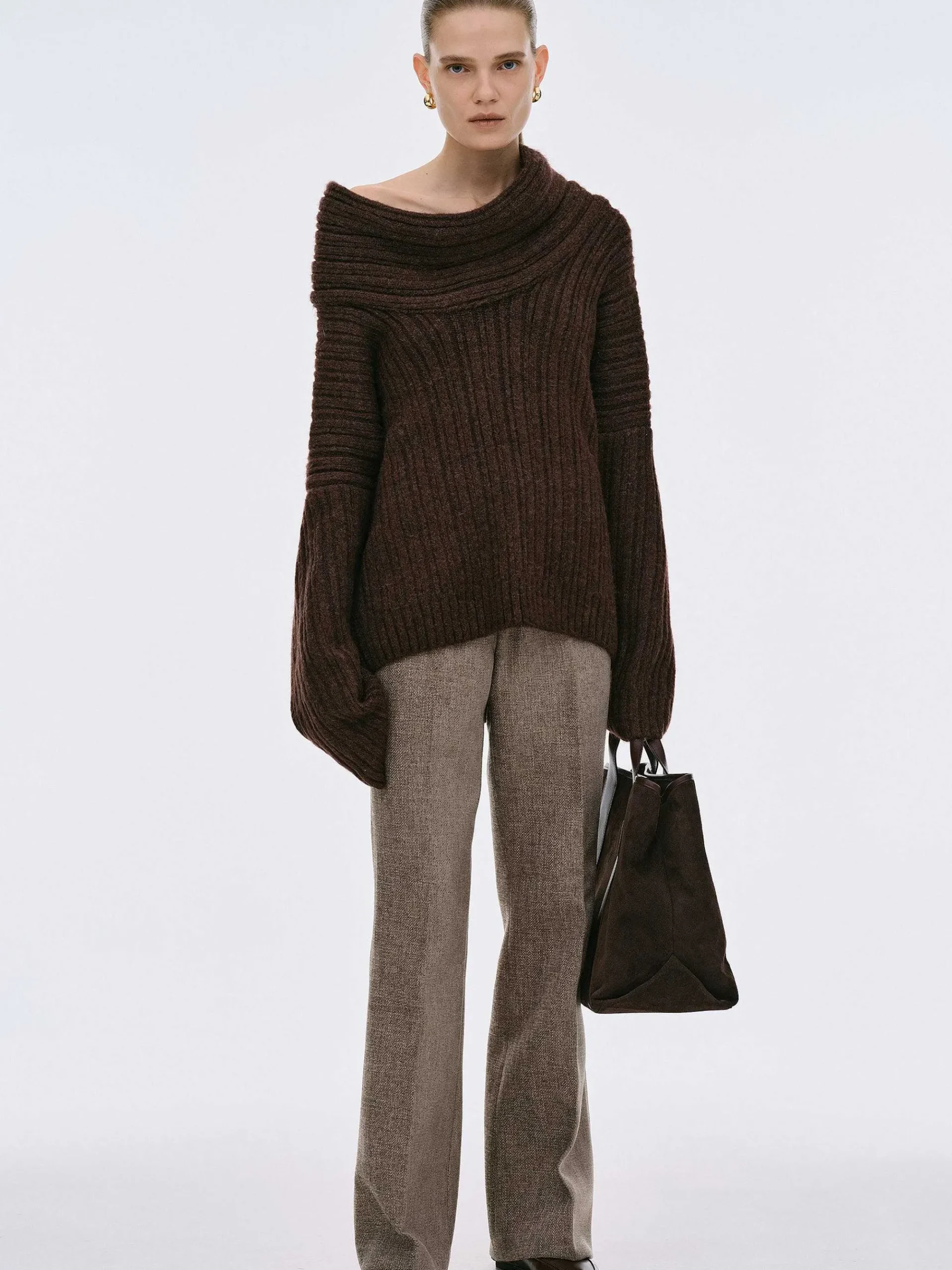 Source Unknown Accessoires-Pull Surdimensionne En Tricot A Rouleau Eleve Becca, Chocolat