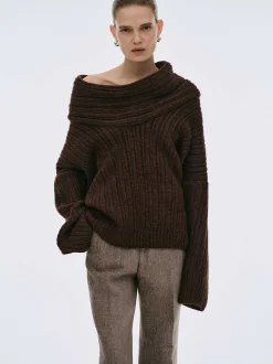 Source Unknown Accessoires-Pull Surdimensionne En Tricot A Rouleau Eleve Becca, Chocolat
