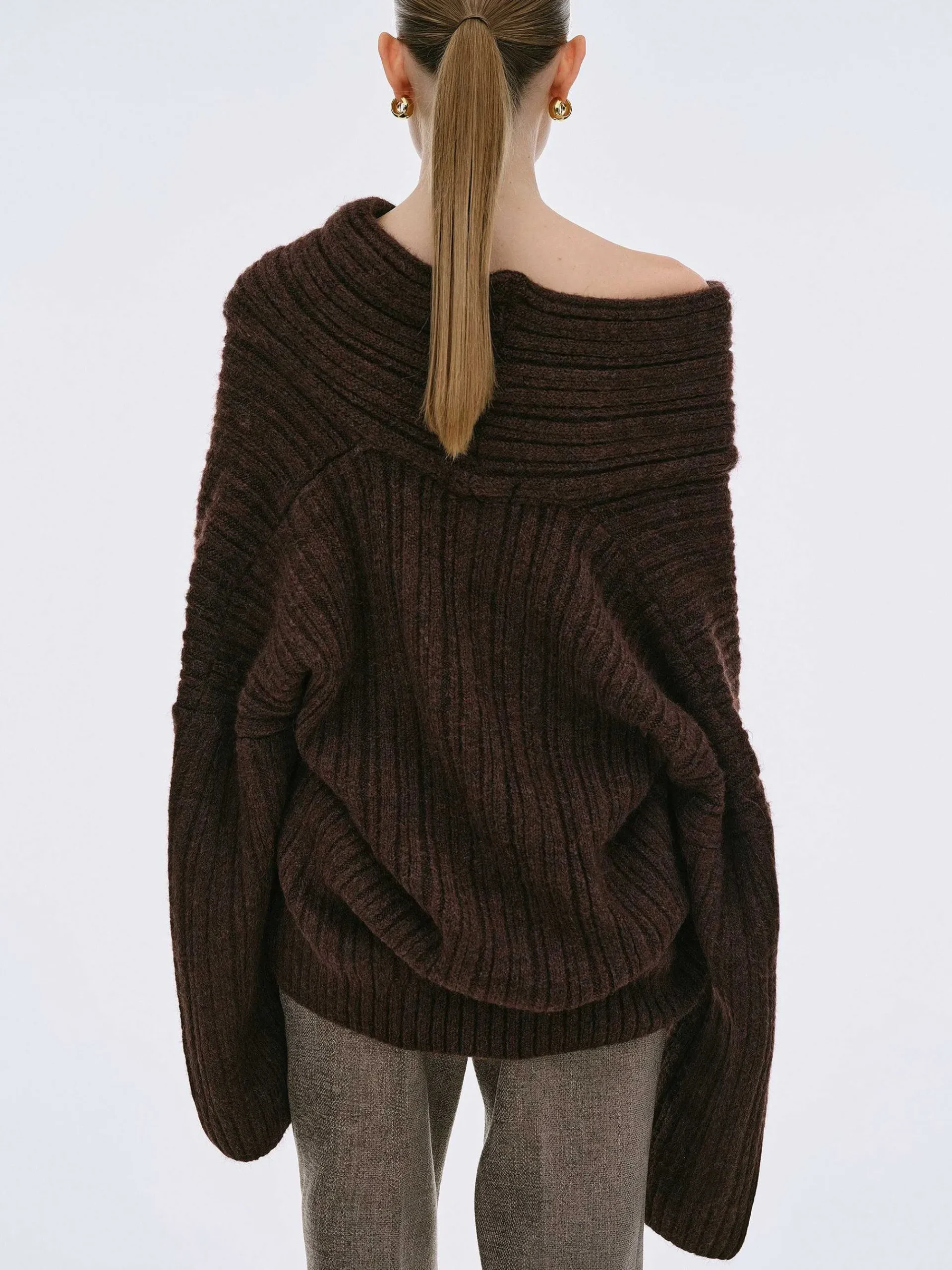 Source Unknown Accessoires-Pull Surdimensionne En Tricot A Rouleau Eleve Becca, Chocolat