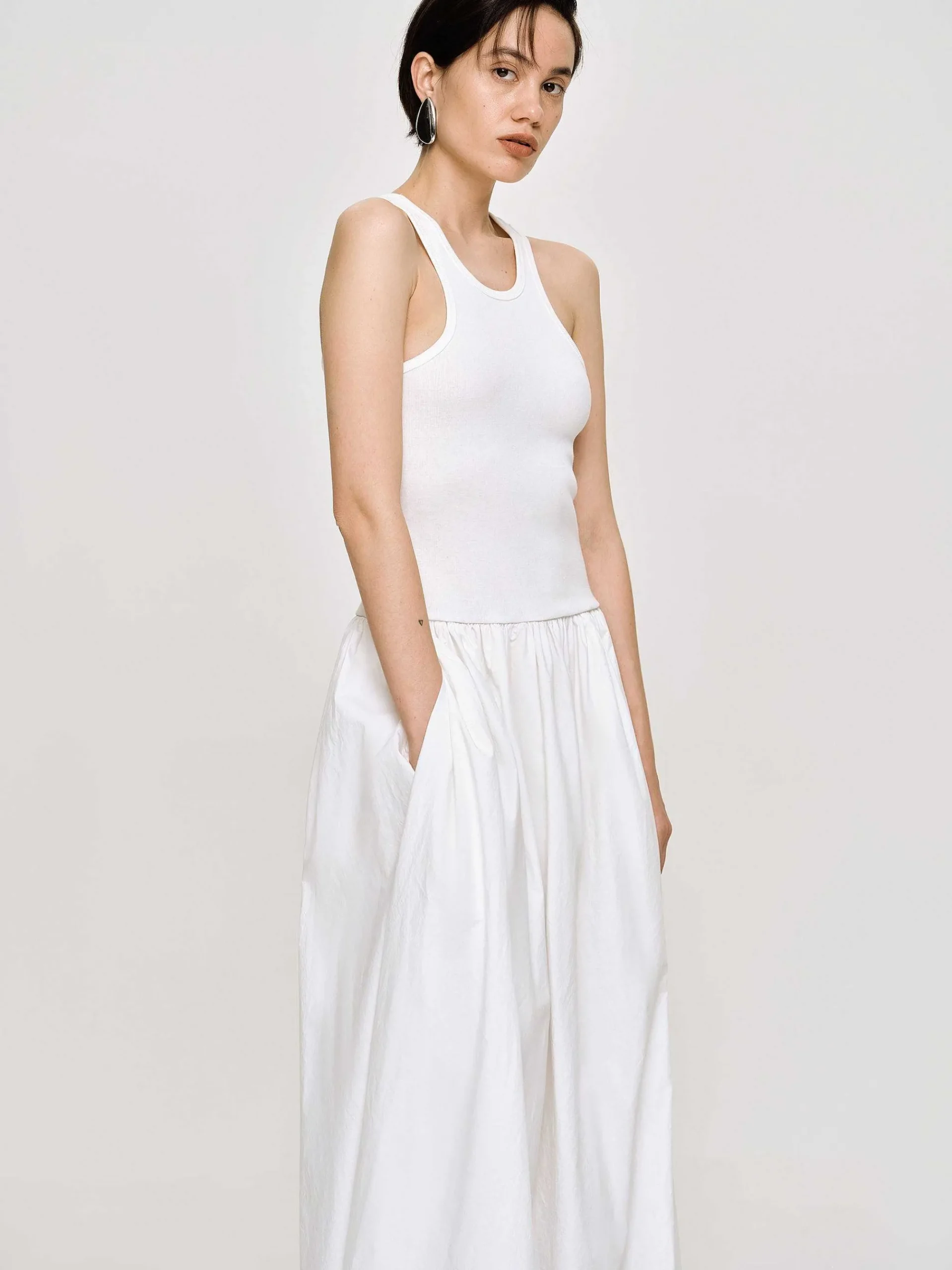Source Unknown Vêtements-Robe Debardeur Amal Taille Basse Racer, Blanc