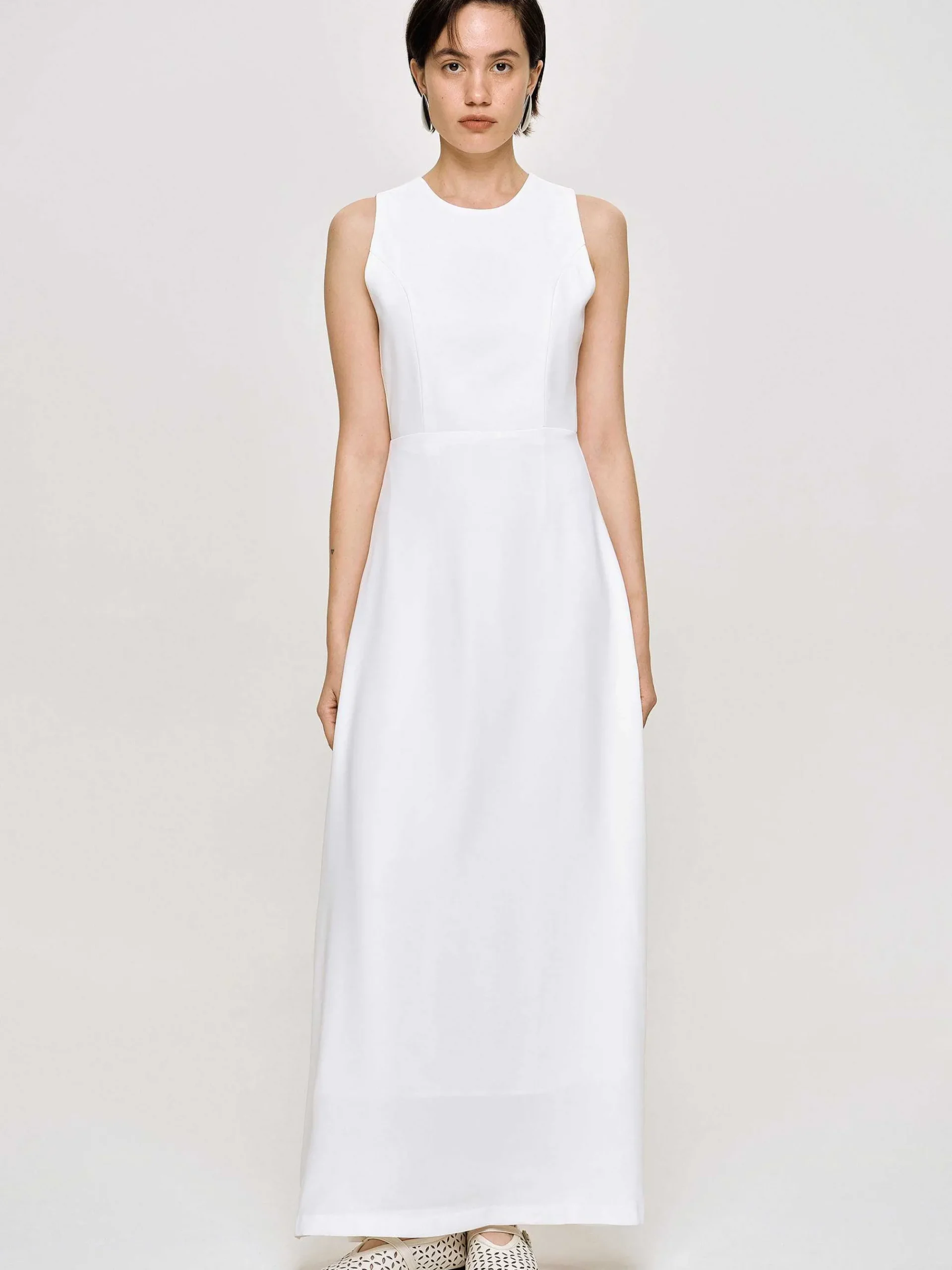Source Unknown Vêtements-Robe Longue Ajustee, Blanc