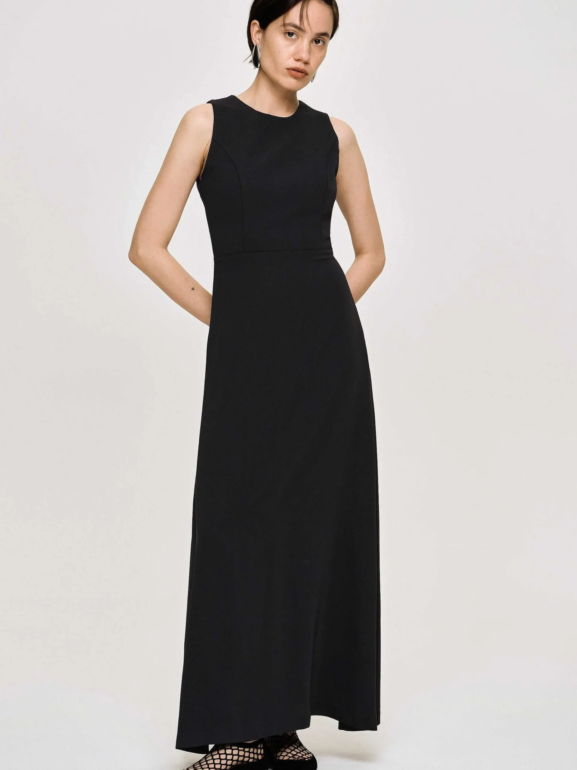Source Unknown Vêtements-Robe Longue Ajustee, Noir