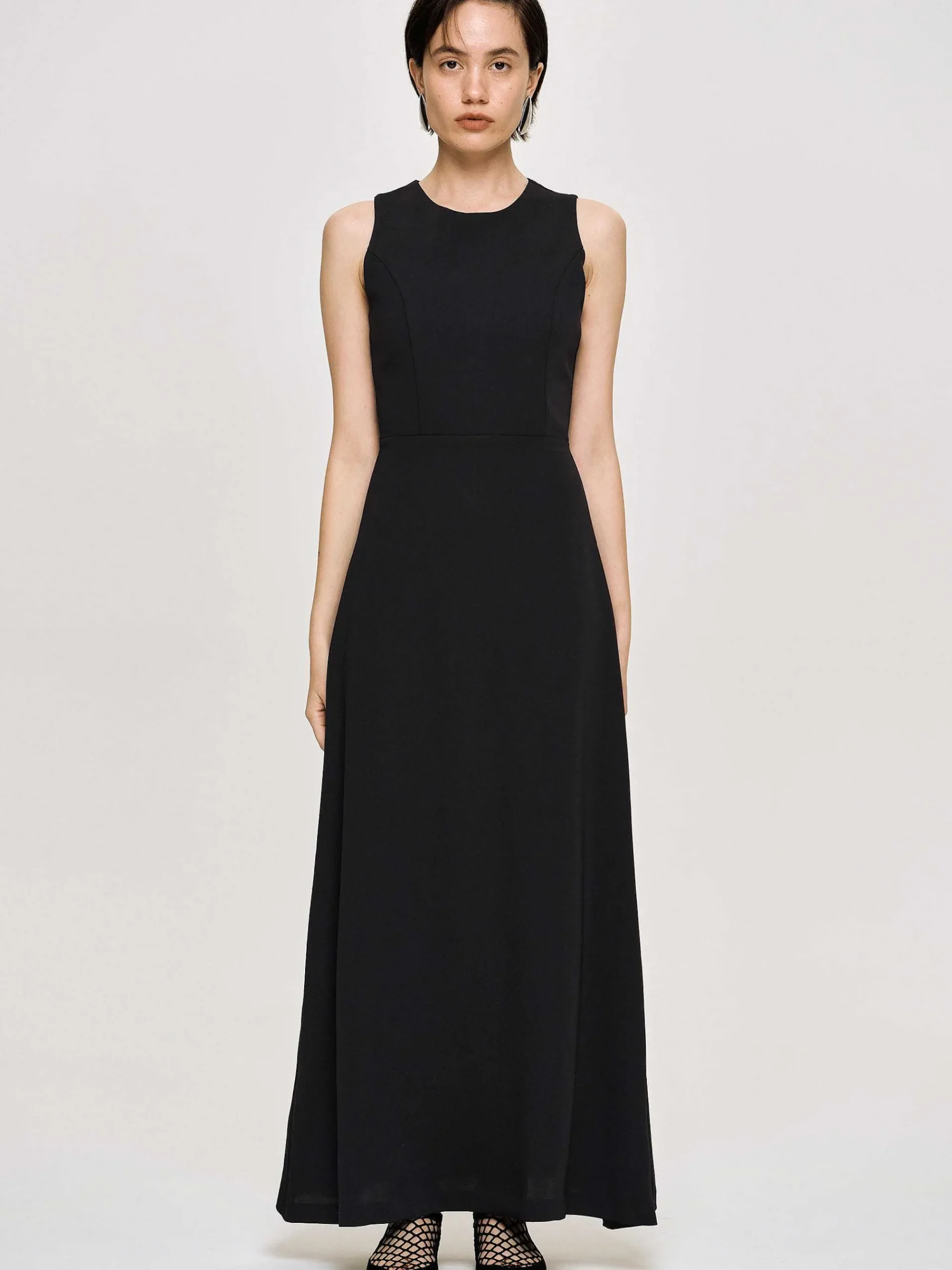 Source Unknown Vêtements-Robe Longue Ajustee, Noir