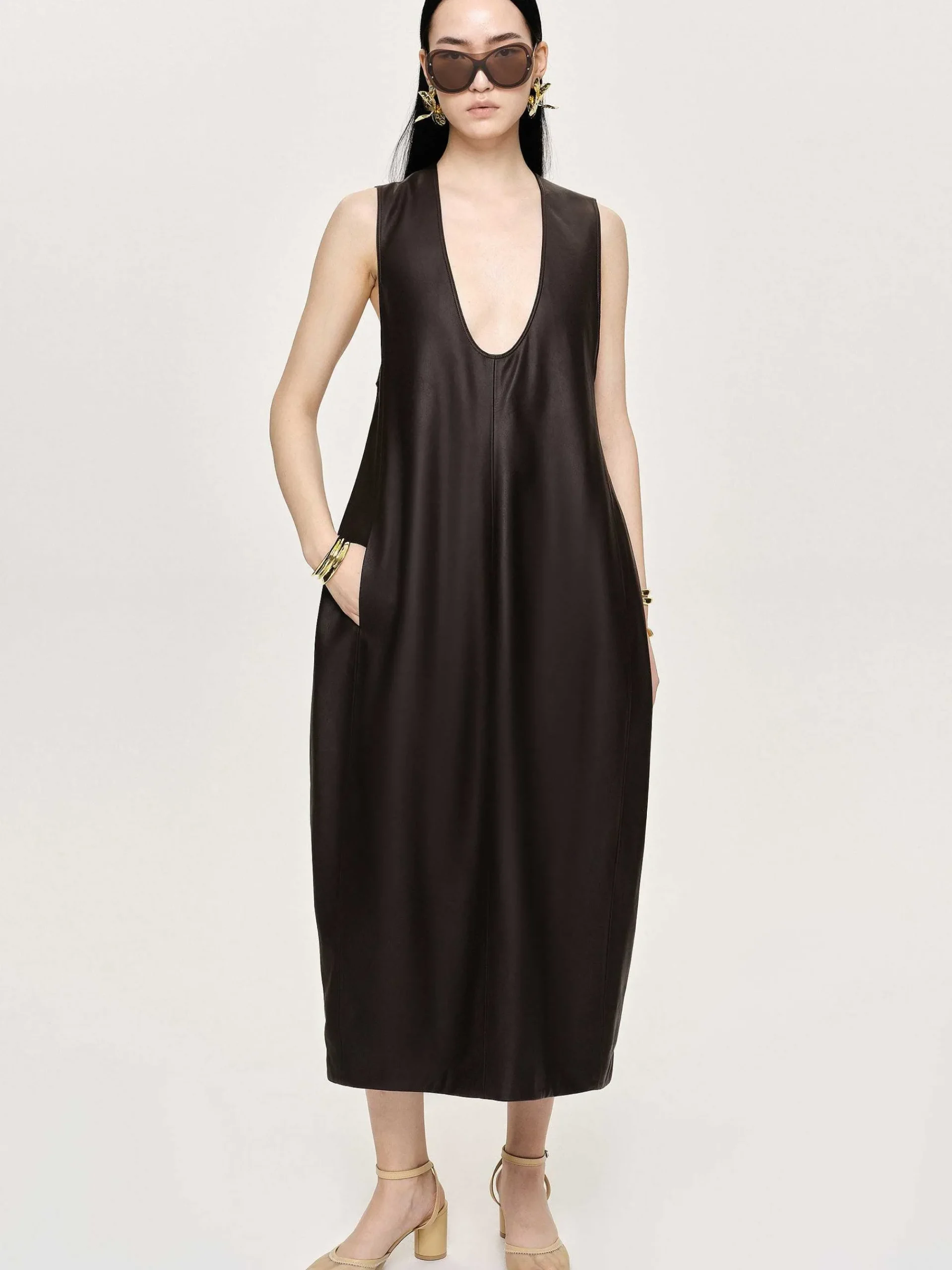 Source Unknown Robes-Robe Longue En Similicuir Adua, Chocolat
