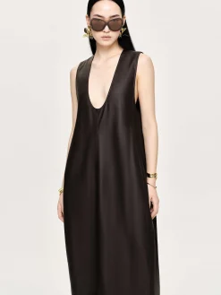 Source Unknown Vêtements-Robe Longue En Similicuir Adua, Chocolat