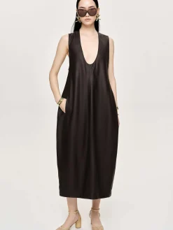 Source Unknown Vêtements-Robe Longue En Similicuir Adua, Chocolat