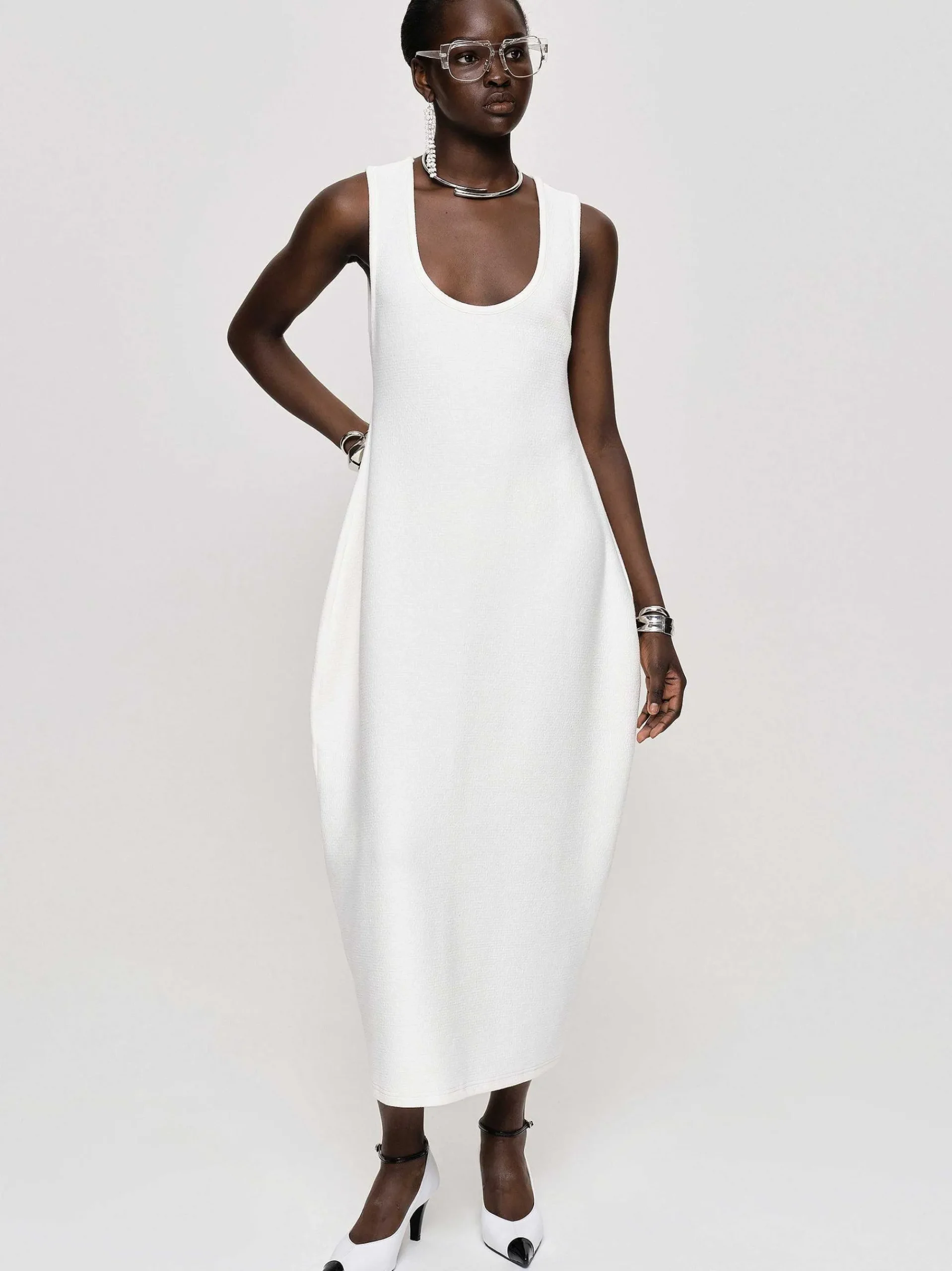 Source Unknown Vêtements-Robe Mi-Longue Adua Vase, Blanc
