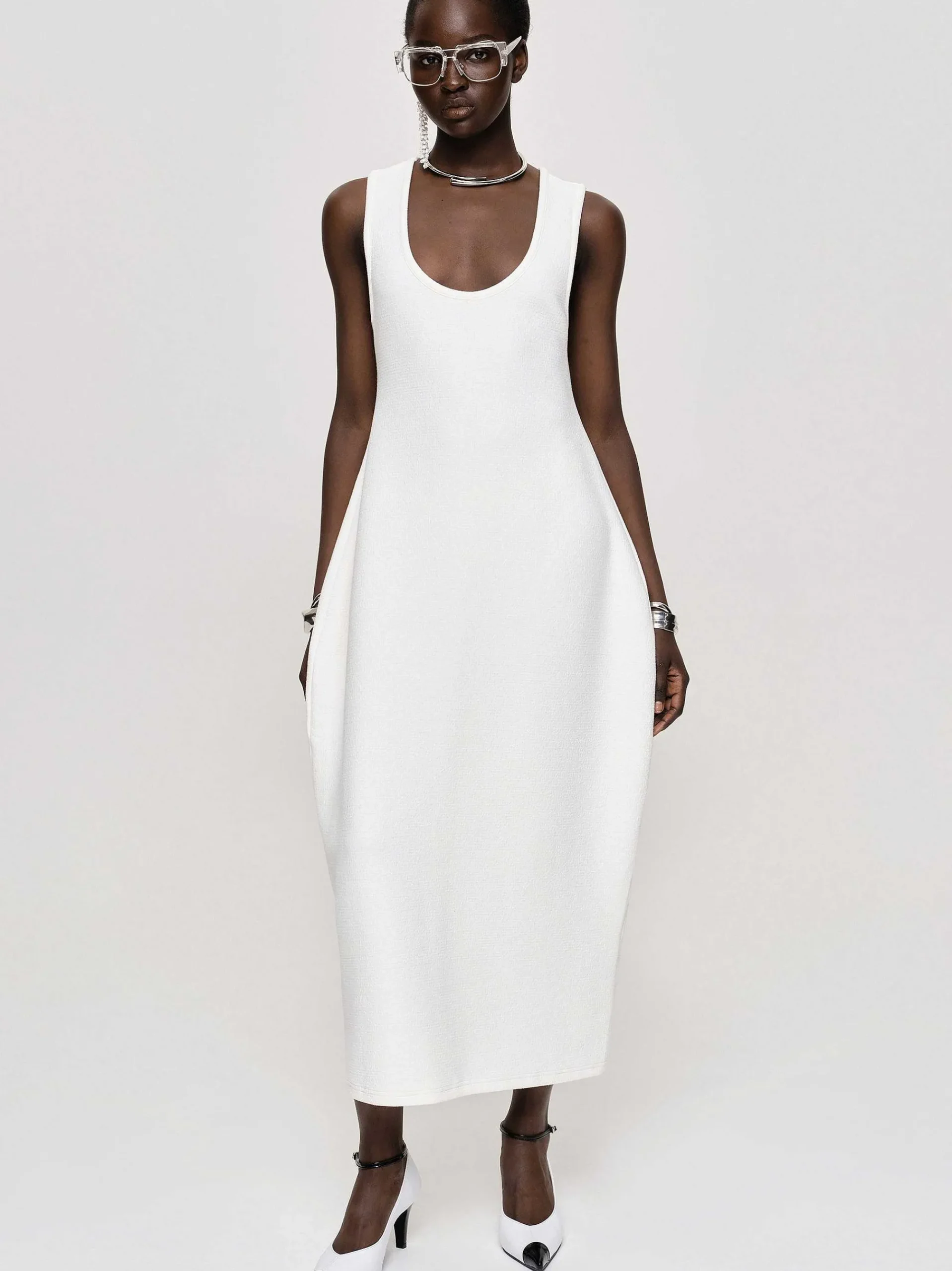 Source Unknown Vêtements-Robe Mi-Longue Adua Vase, Blanc