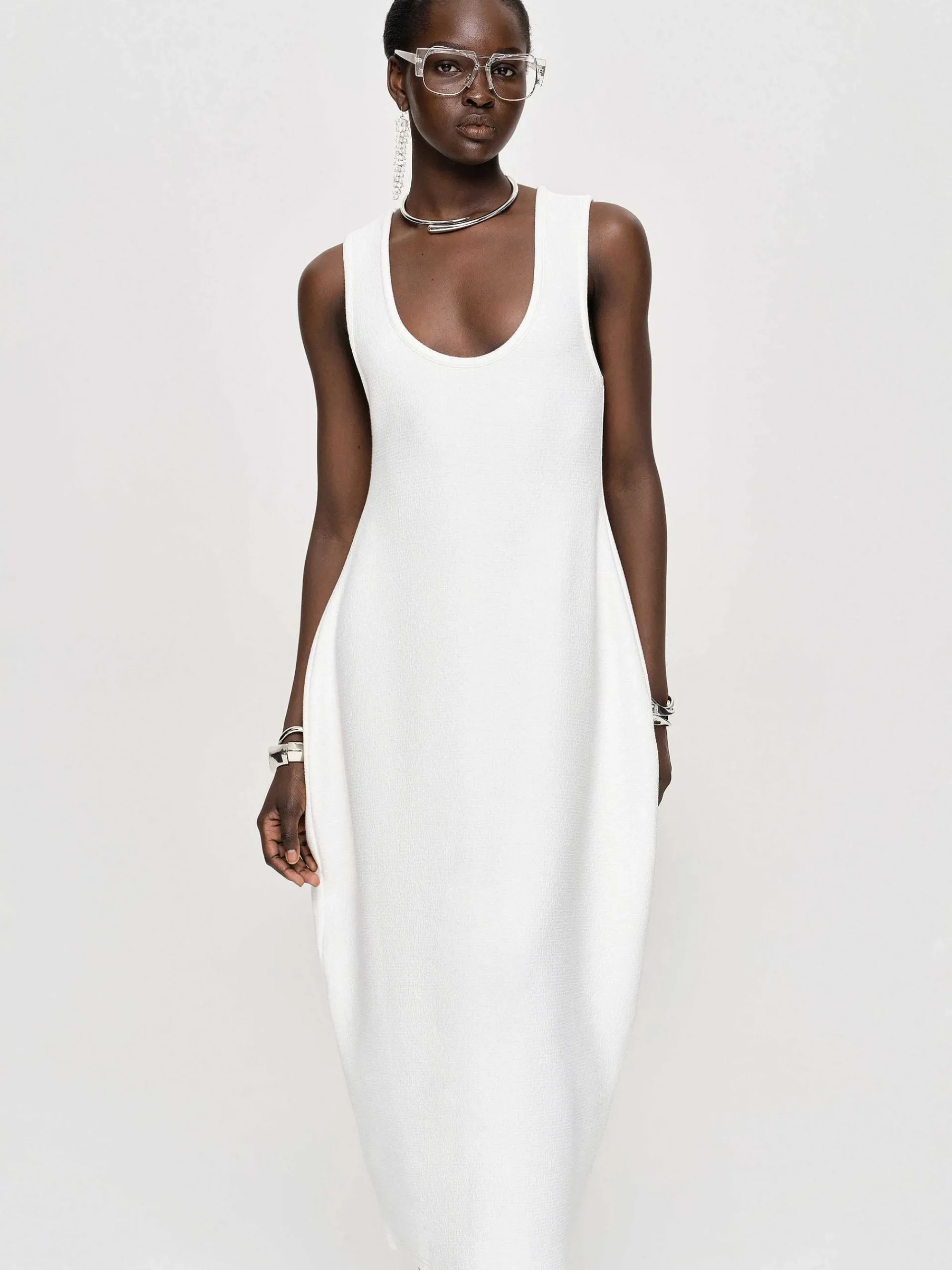 Source Unknown Vêtements-Robe Mi-Longue Adua Vase, Blanc