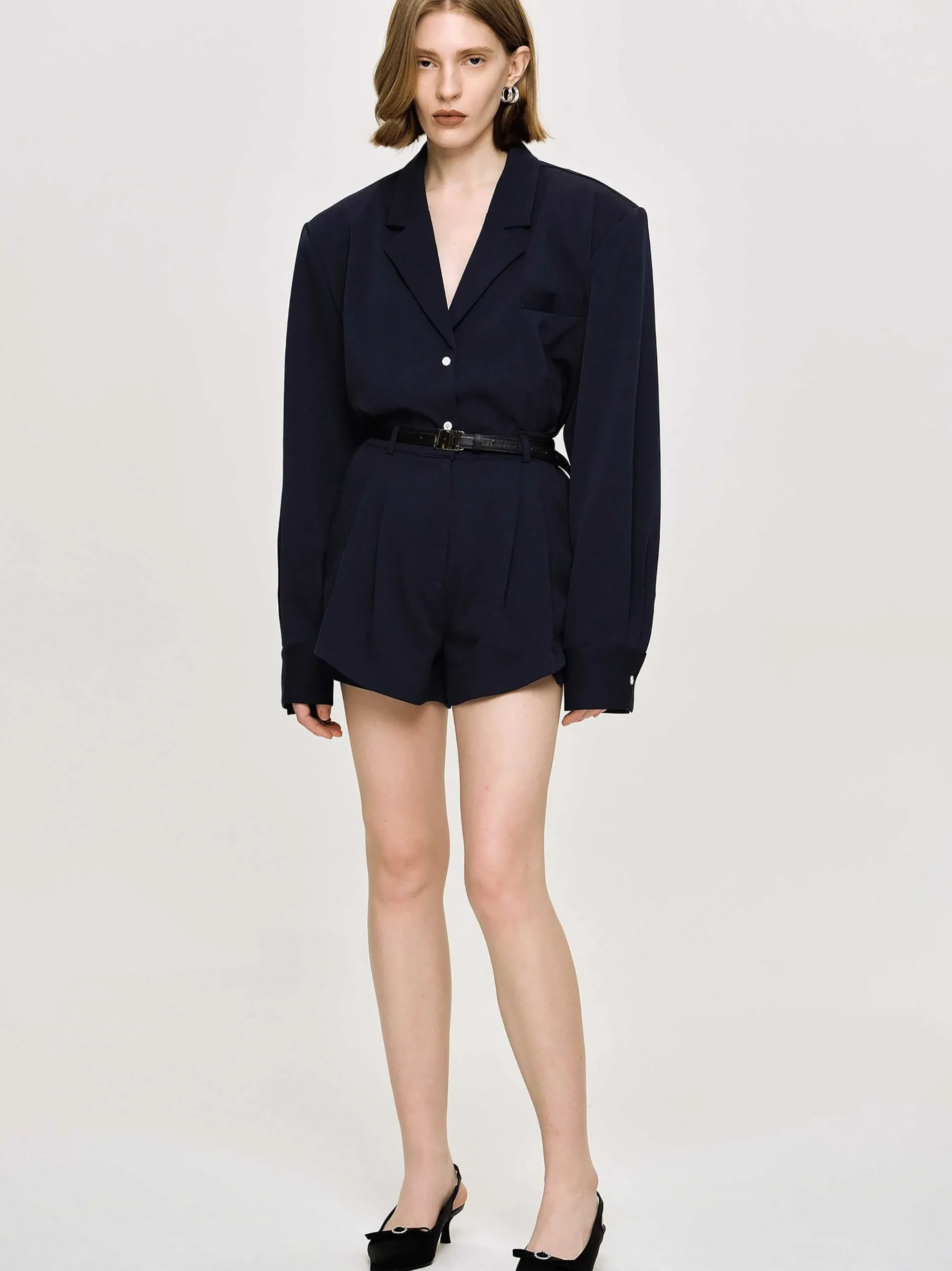 Source Unknown Bas-Short Angulaire Taille Haute, Bleu Marine