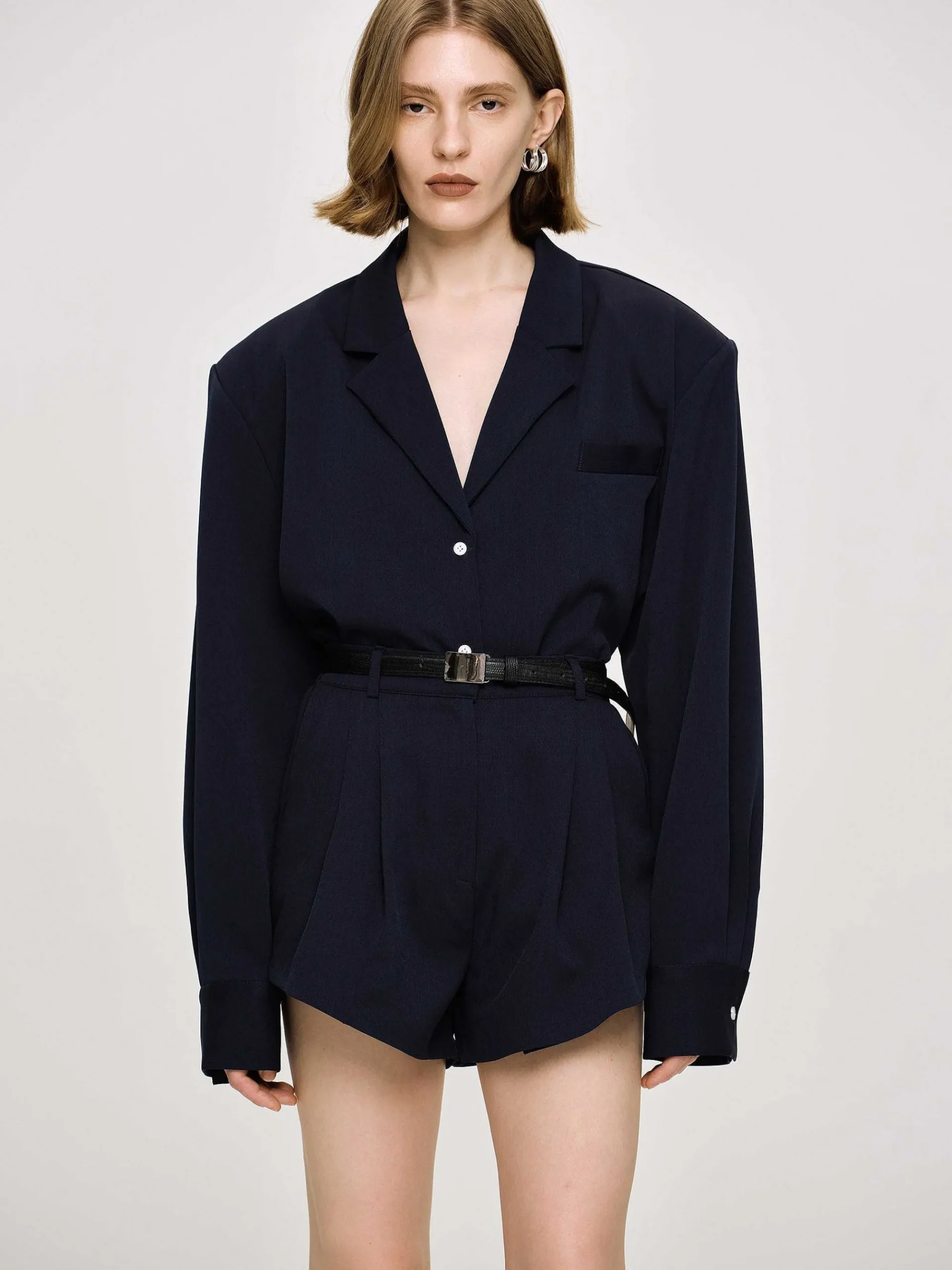 Source Unknown Bas-Short Angulaire Taille Haute, Bleu Marine
