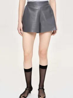 Source Unknown Accessoires-Short En Similicuir, Gris Fossile