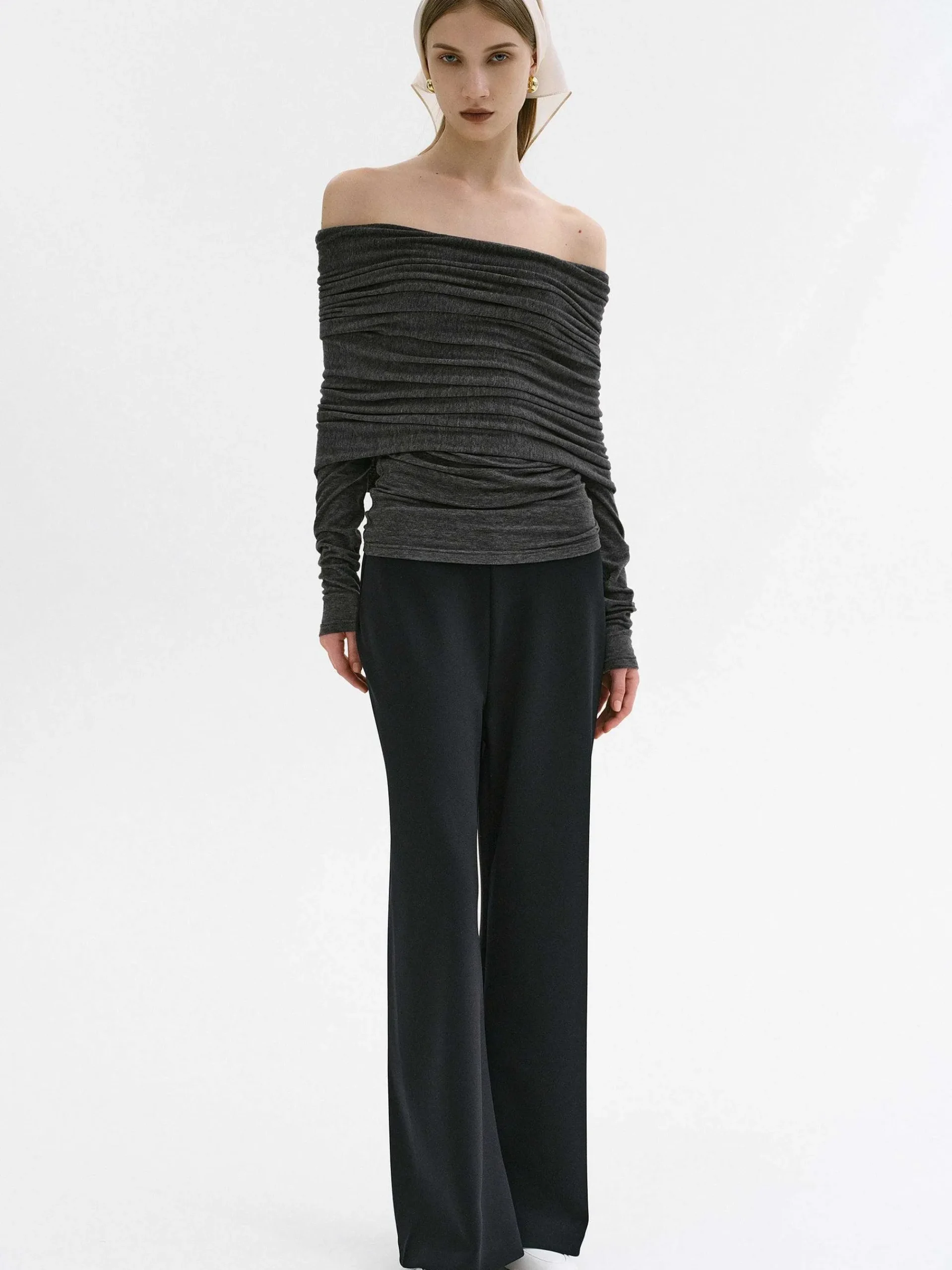 Source Unknown Accessoires-Tricot A Epaules Denudees Tova, Melange Gris Fonce