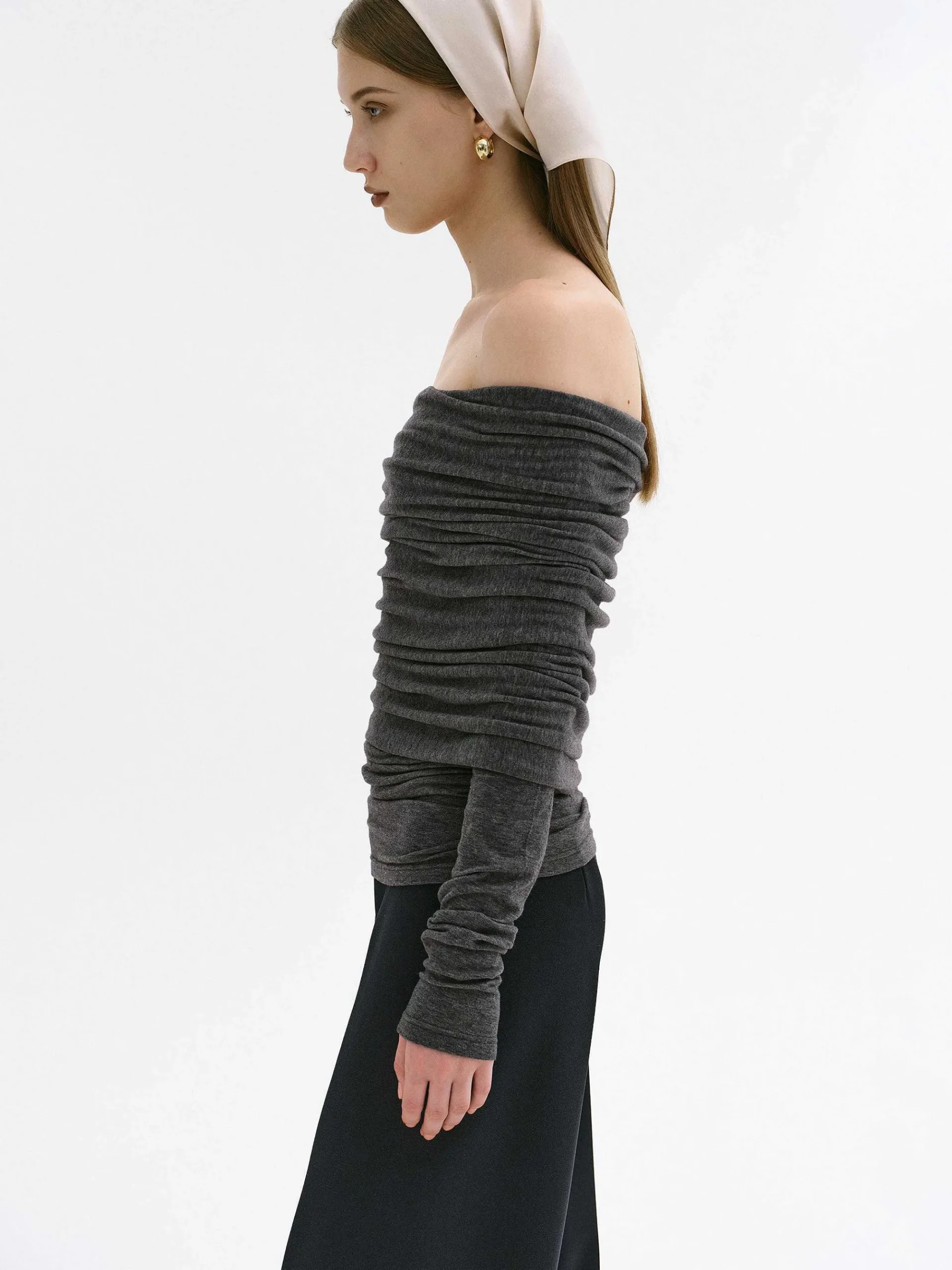 Source Unknown Accessoires-Tricot A Epaules Denudees Tova, Melange Gris Fonce