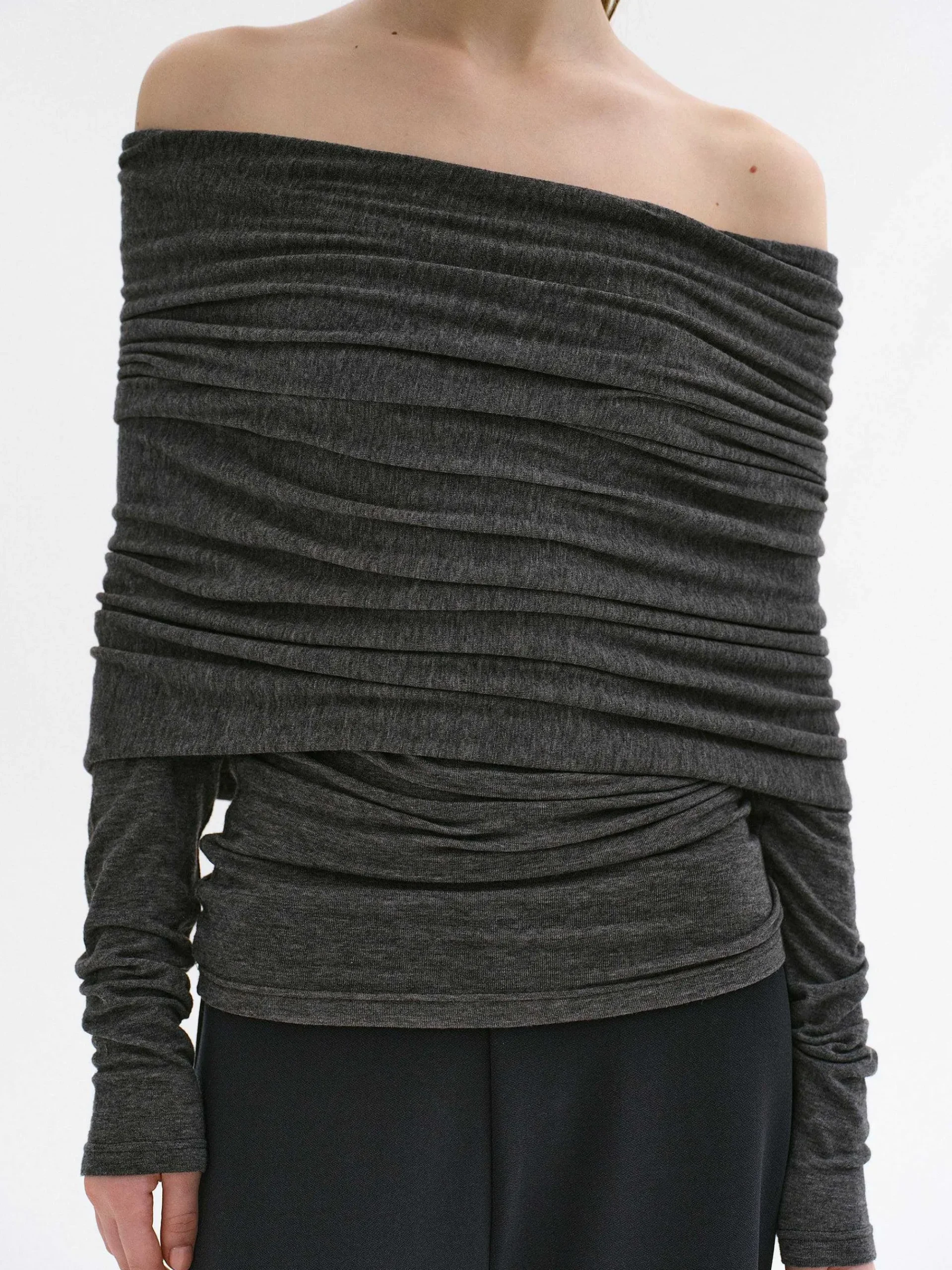 Source Unknown Accessoires-Tricot A Epaules Denudees Tova, Melange Gris Fonce