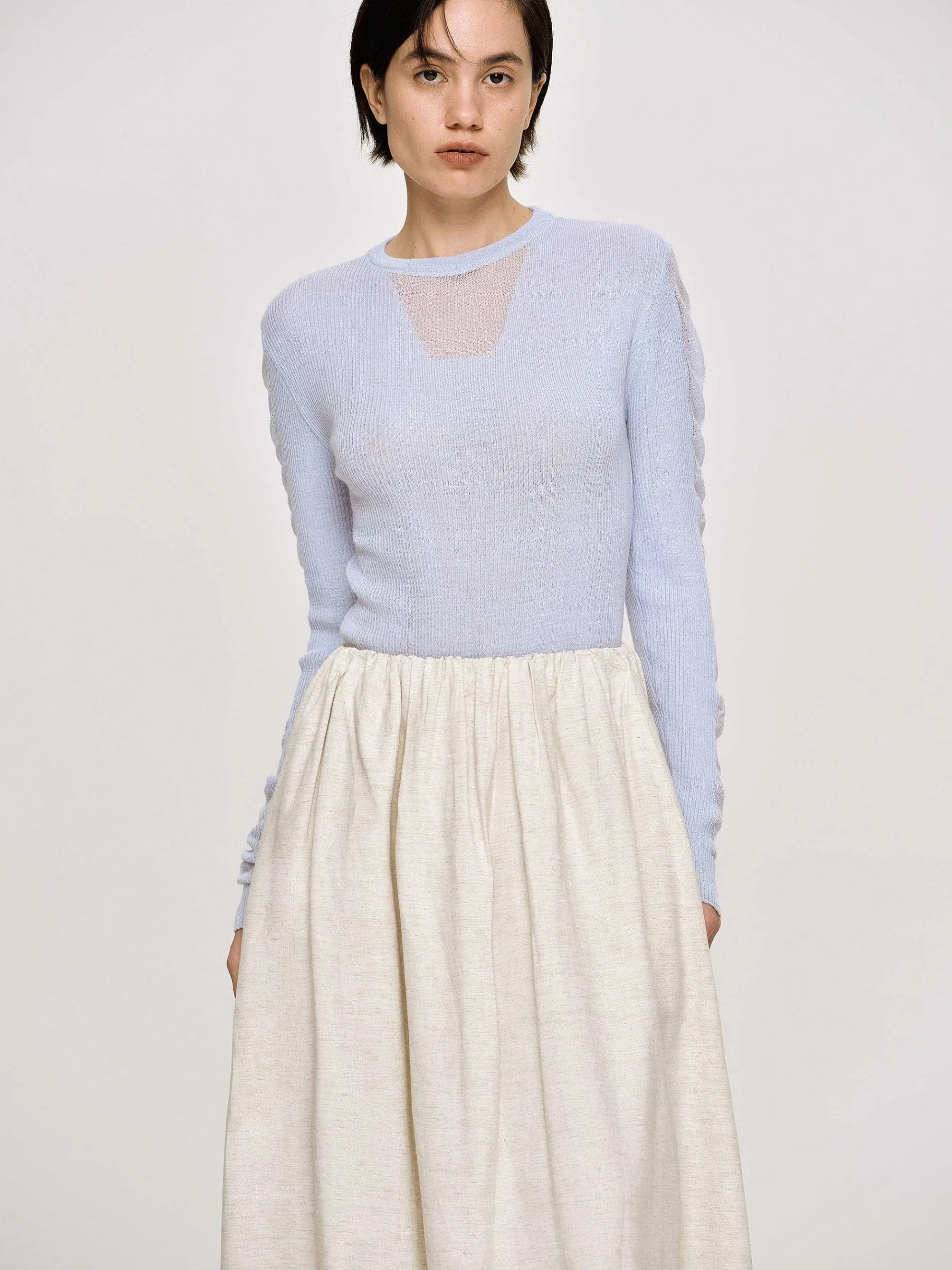 Source Unknown Vêtements-Tricot A Manches Transparentes, Bleu Ciel