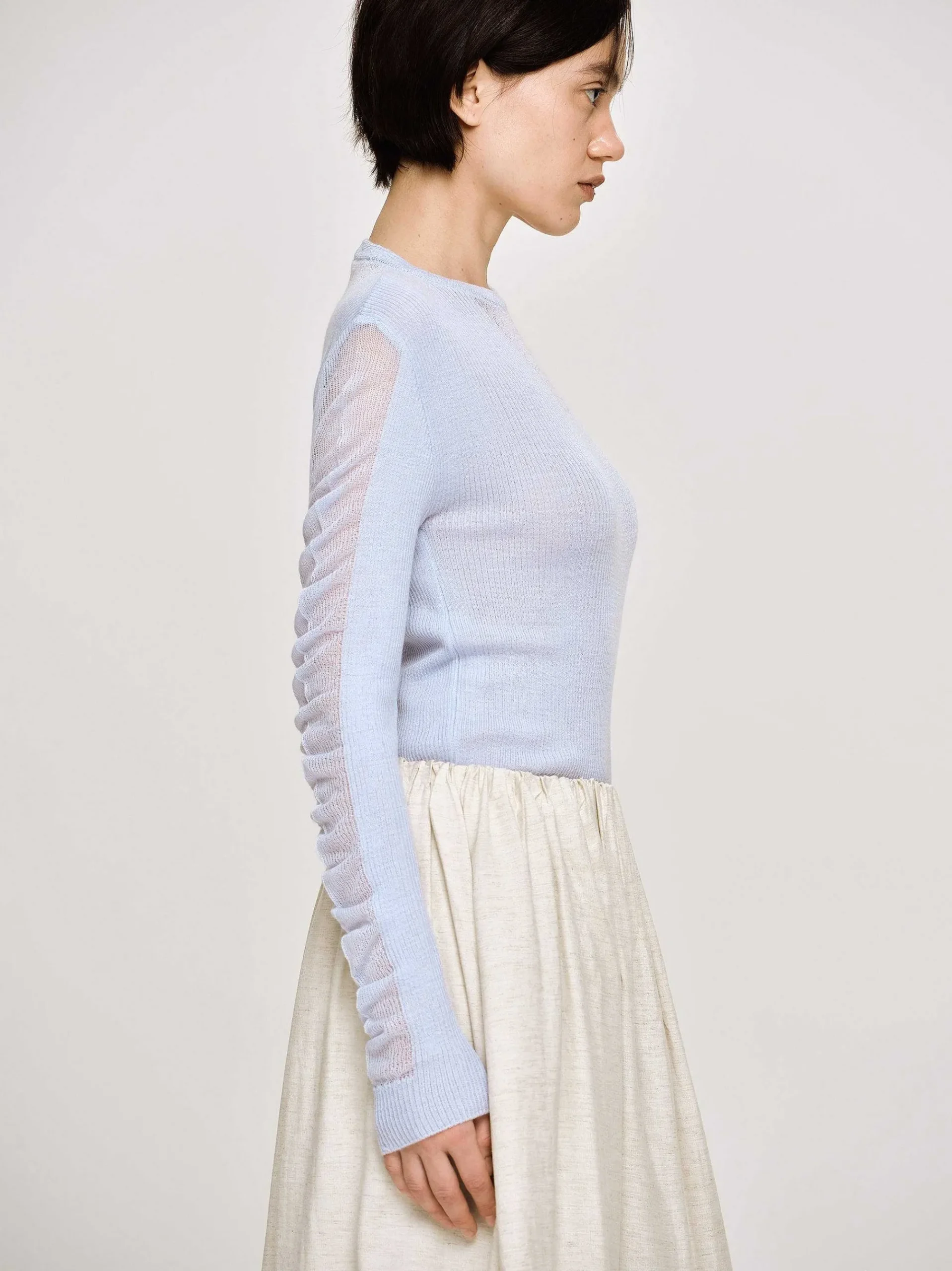 Source Unknown Vêtements-Tricot A Manches Transparentes, Bleu Ciel