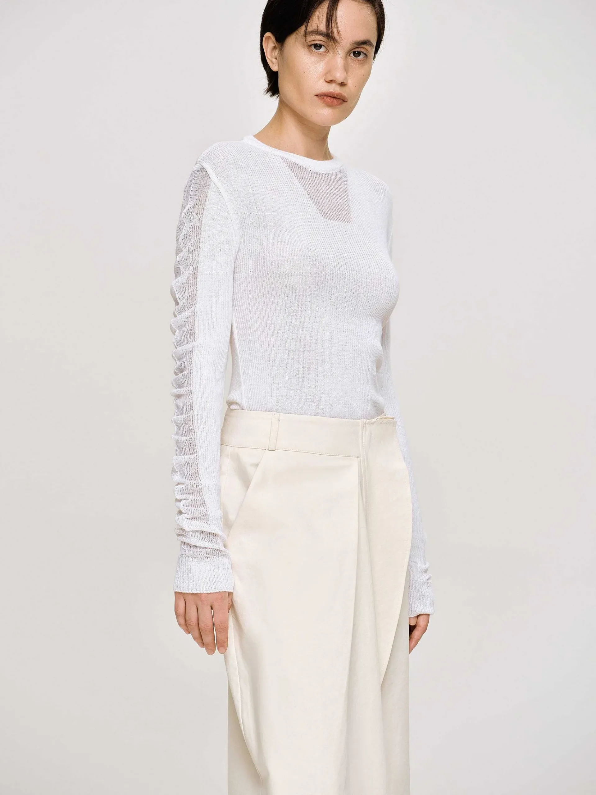 Source Unknown Tricots-Tricot A Manches Transparentes, Blanc