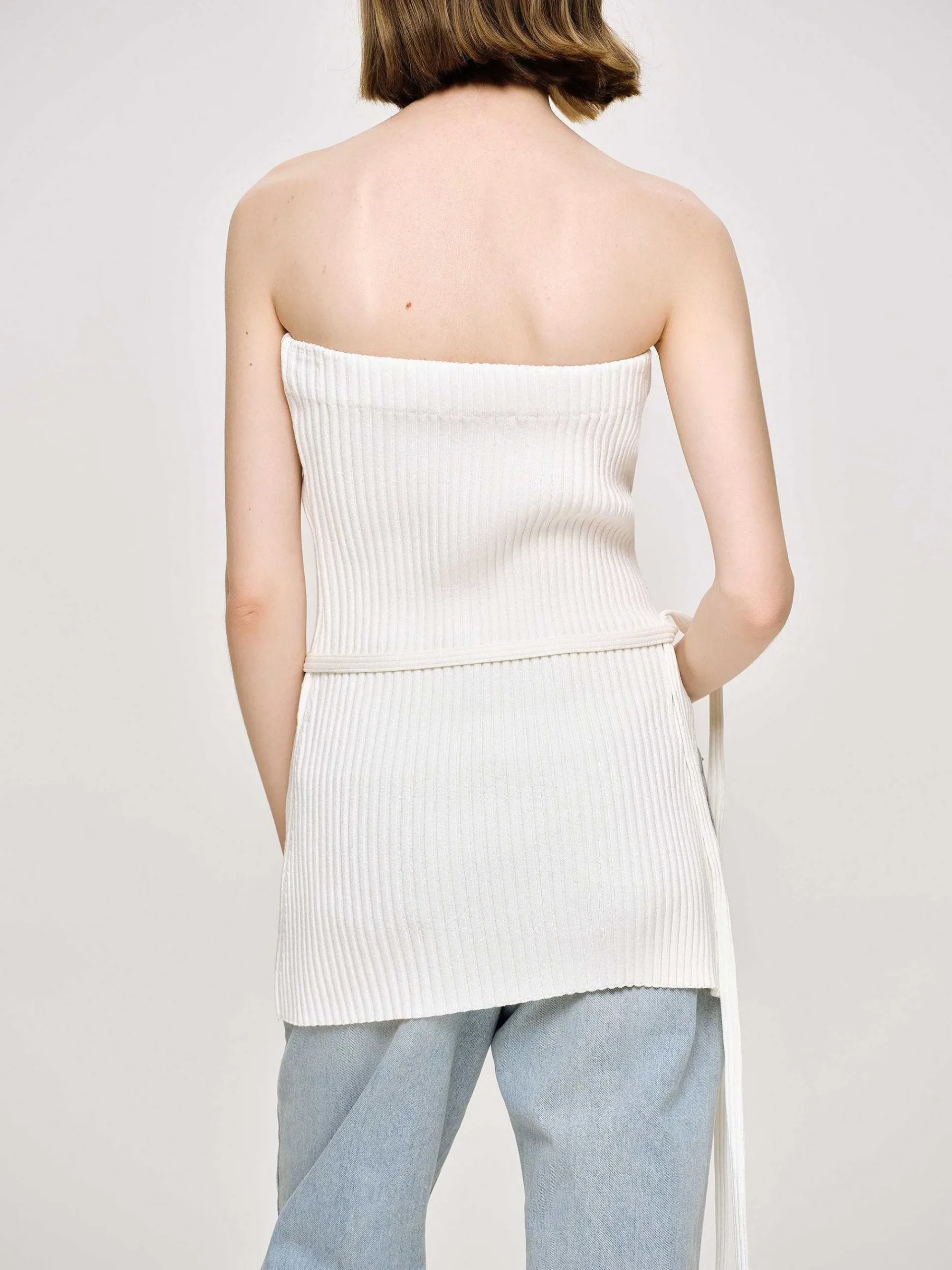 Source Unknown Vêtements-Tricot Cotele Long Fendu, Blanc