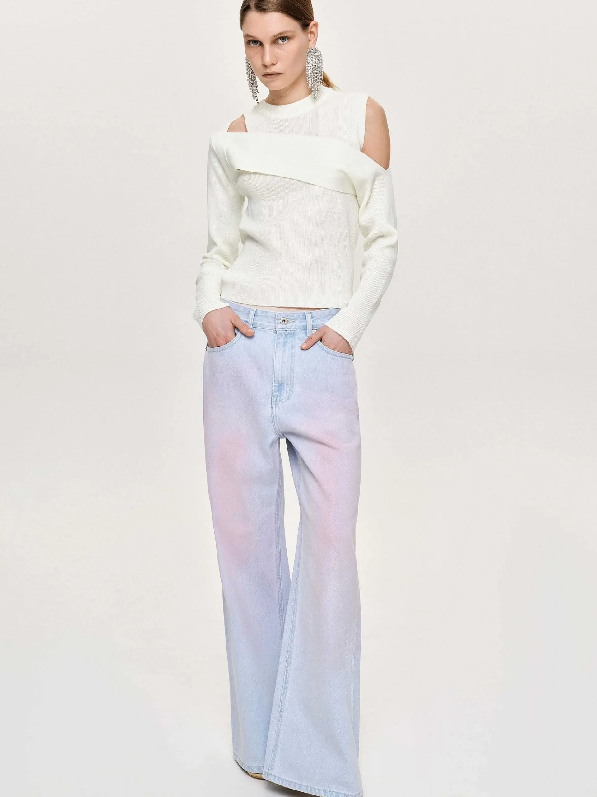 Source Unknown Vêtements-Tricot Drape Decoupe, Blanc